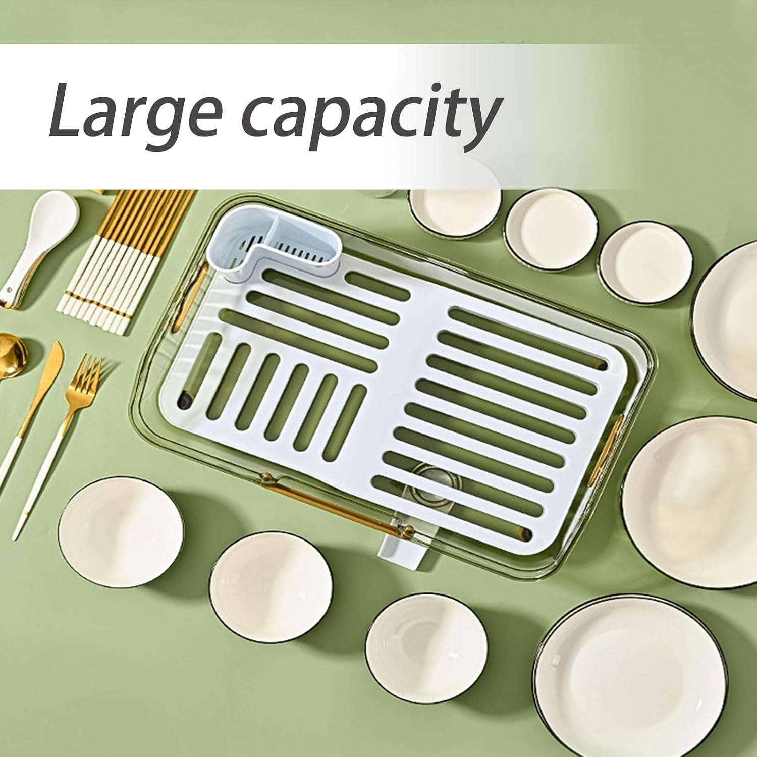 Dxcaicc Dish Drying Rack,Dish Drainers for Kitchen Counter Storage,Dish Drainer Tray with Utensil Holder,Dish Drying Storage Holder,Large Capacity Utensil Storage Organizer,Clear