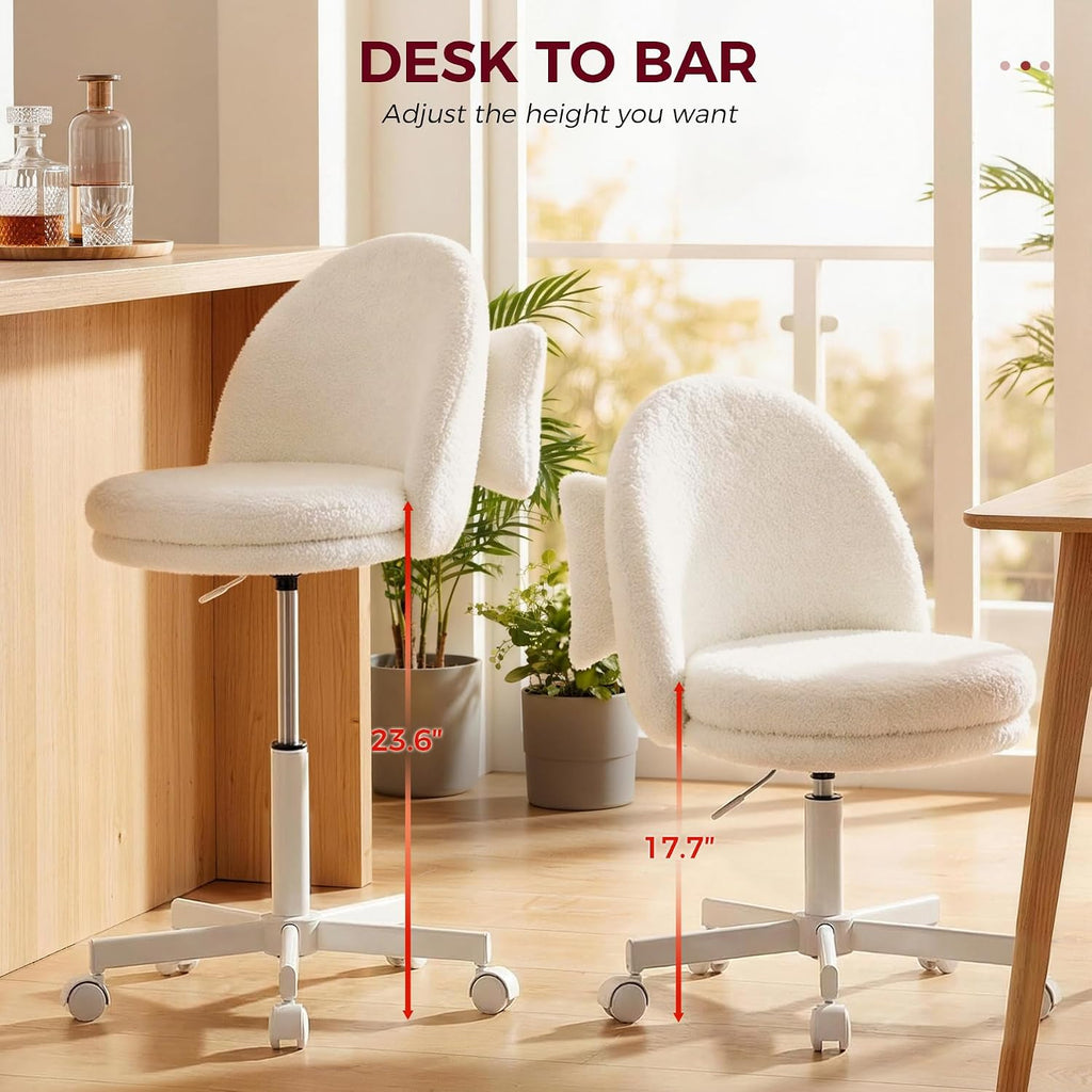Velvet Armless Tall Office Chair with Wheels, Adjustable Height Desk Chair with Lumbar Support
