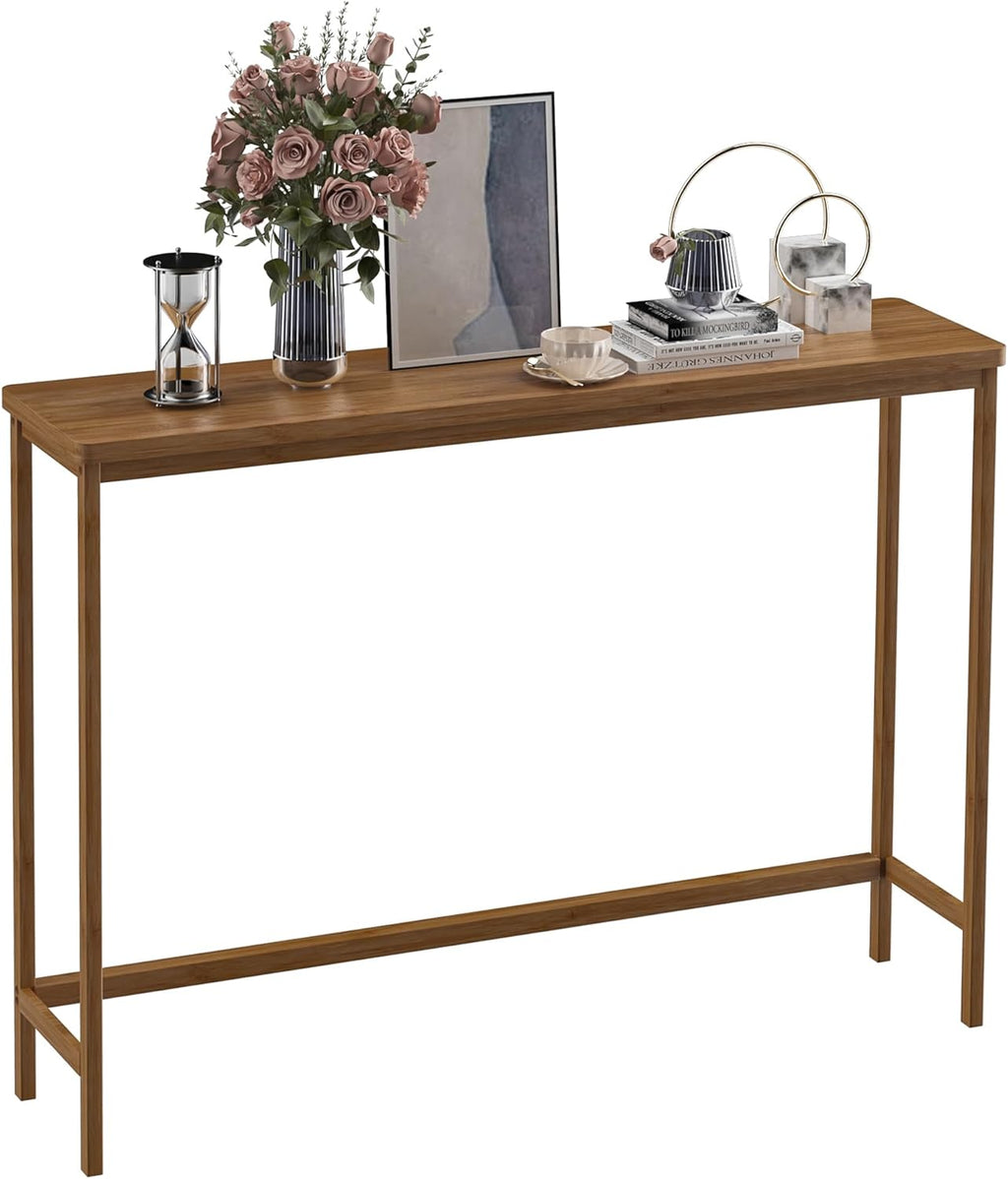 VASMIA Console Table, Entryway Table, Narrow Sofa Table, 39" Bamboo Hallway Table for Entryway, Living Room, Bedroom, Foyer, Walnut
