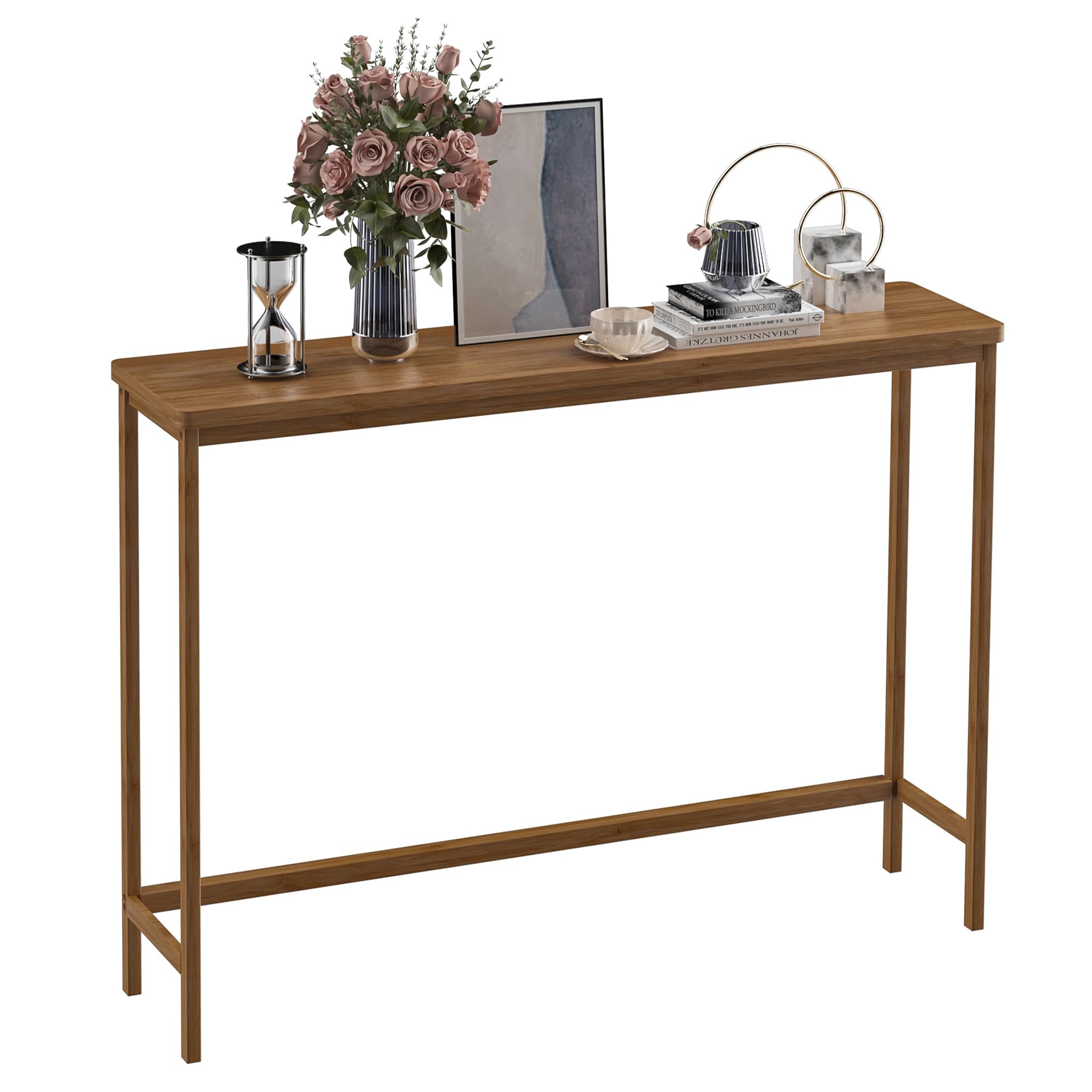 VASMIA Console Table, Entryway Table, Narrow Sofa Table, 39" Bamboo Hallway Table for Entryway, Living Room, Bedroom, Foyer, Walnut