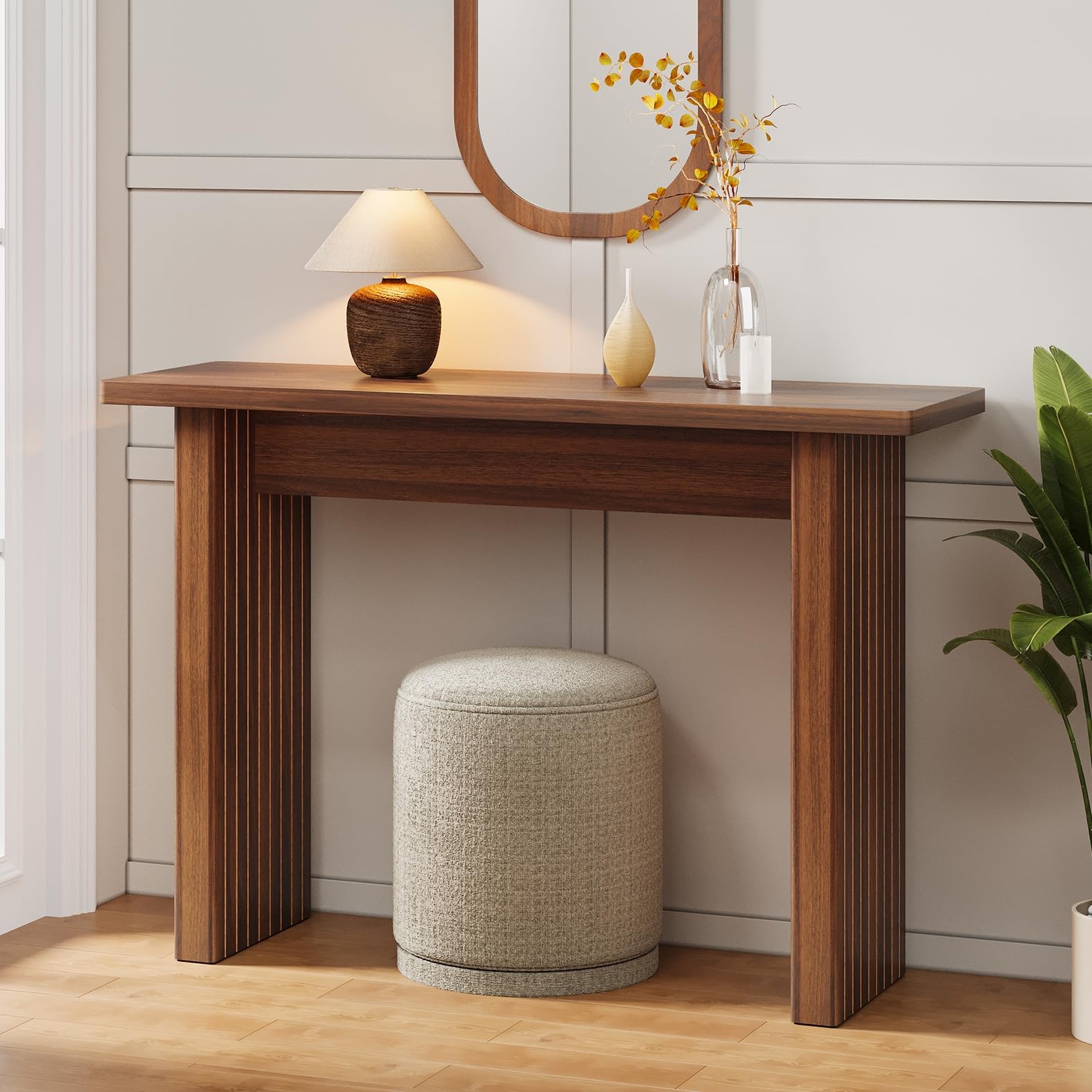AVZEAR 43.3" Mid Century Narrow Entryway Console Table, Modern Fluted Wood Couch Table Behind Sofa Long and Skinny for Living Room Hallway Entrance Foyer (Natural)