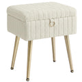 SONGMICS Small Vanity Chair with Storage and Folding Back, Vanity Stool, Footrest Footstool Ottoman, Dressing Table Stool, Furry Padded Seat, for Makeup Room, Bedroom, Ink Black ULOM532BH01