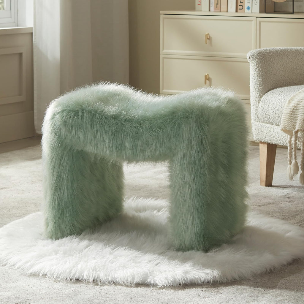 Ottoman Vanity Stool Chair Small Footstool Seating Backless Modern Foot Rest Teddy Velvet Ottoman for Makeup Room Living Room Bedroom Entryway,White (Single 1)