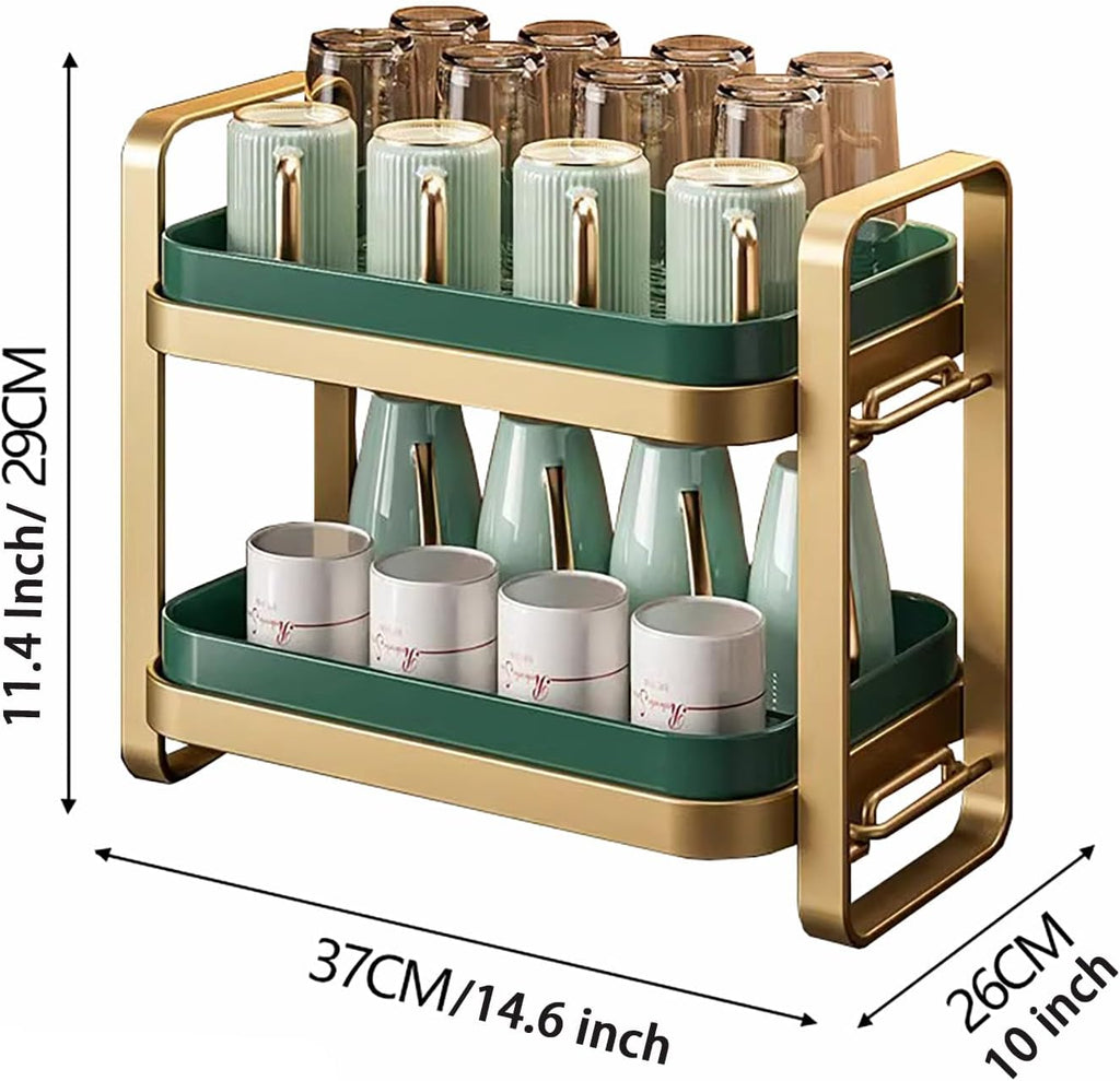 Dxcaicc 2-Tier Cup Drying Rack, Coffee Bar Accessories with Drying Tray, Coffe Mug Holder Rack for Countertop, Bottle,Tea Cup, Glass Cup, Dish Organizer,A