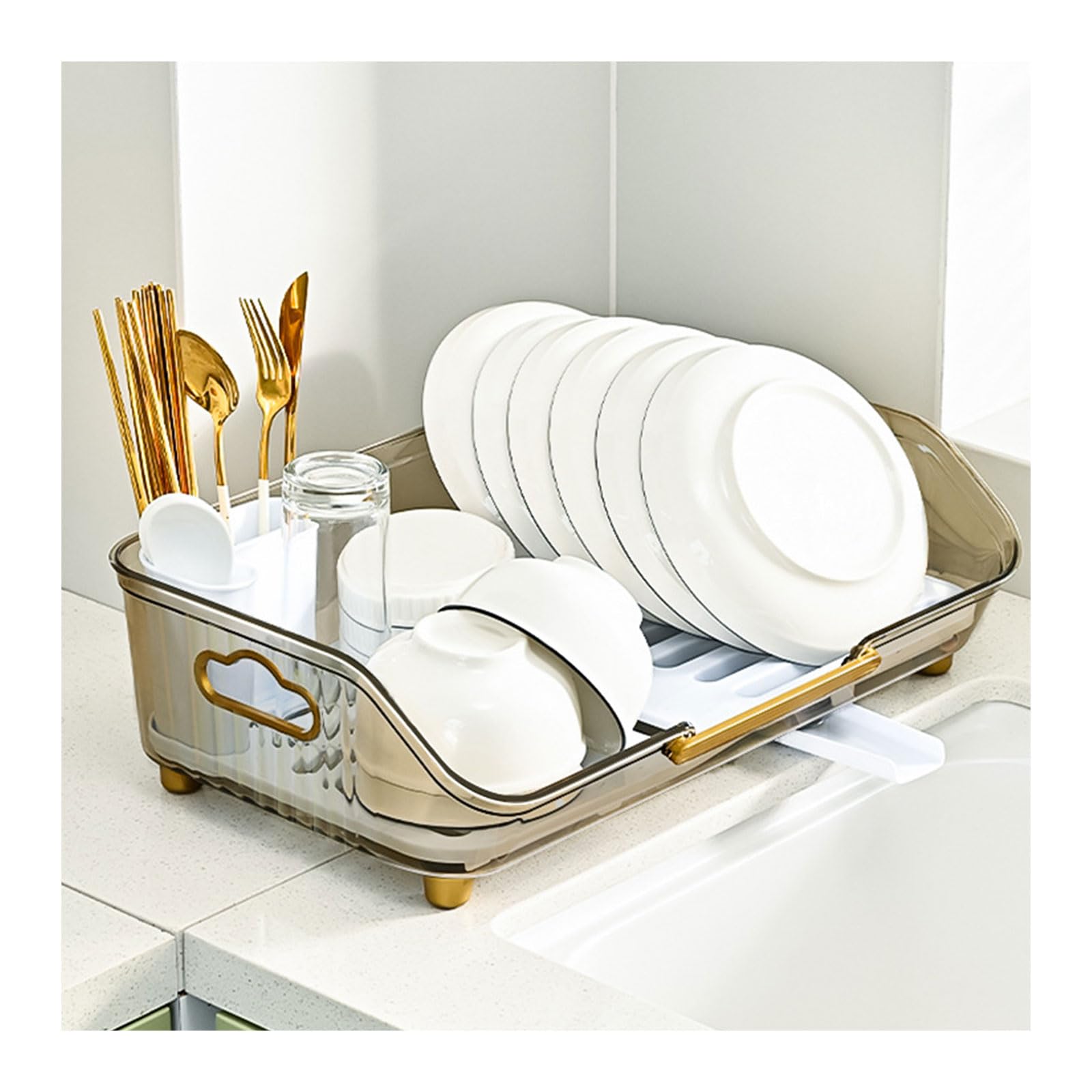 Dxcaicc Dish Drying Rack,Dish Drainers for Kitchen Counter Storage,Dish Drainer Tray with Utensil Holder,Dish Drying Storage Holder,Large Capacity Utensil Storage Organizer,Clear