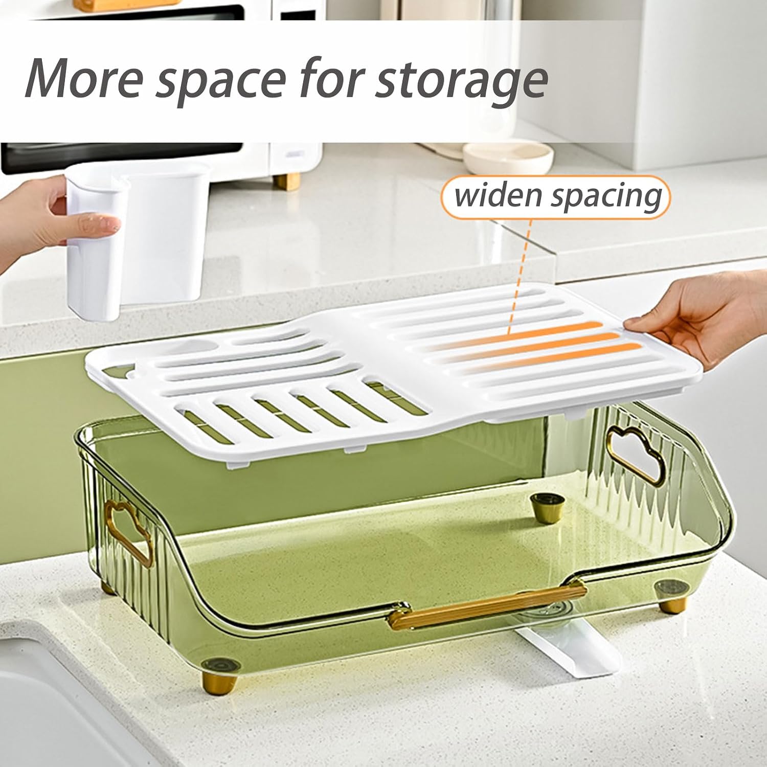 Dxcaicc Dish Drying Rack,Dish Drainers for Kitchen Counter Storage,Dish Drainer Tray with Utensil Holder,Dish Drying Storage Holder,Large Capacity Utensil Storage Organizer,Clear