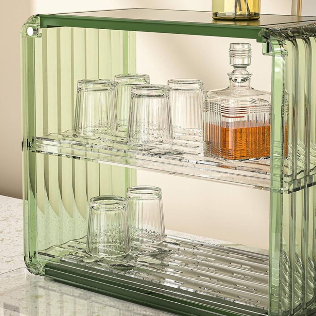 2-Tier Cup Rack Glossy Draining Cup Simple to Household Storage, Brown, Large