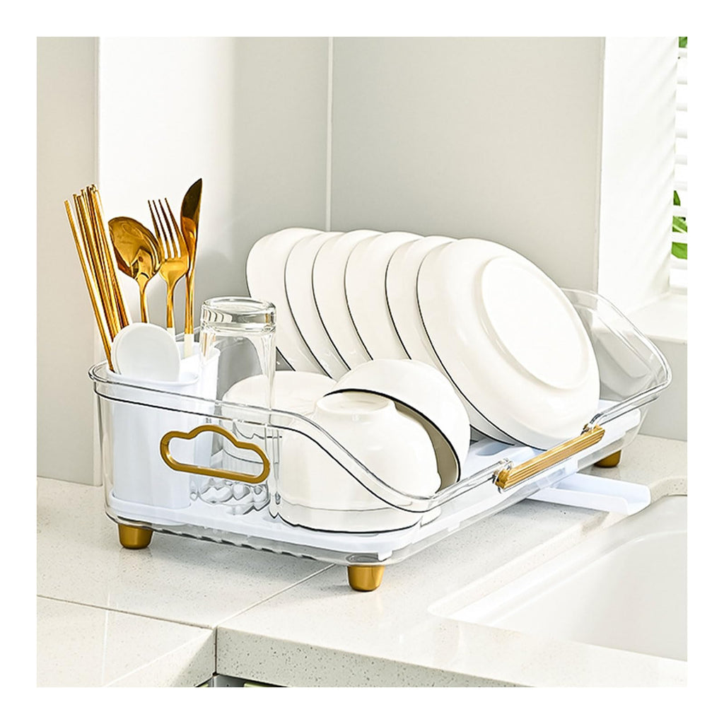 Dxcaicc Dish Drying Rack,Dish Drainers for Kitchen Counter Storage,Dish Drainer Tray with Utensil Holder,Dish Drying Storage Holder,Large Capacity Utensil Storage Organizer,Clear