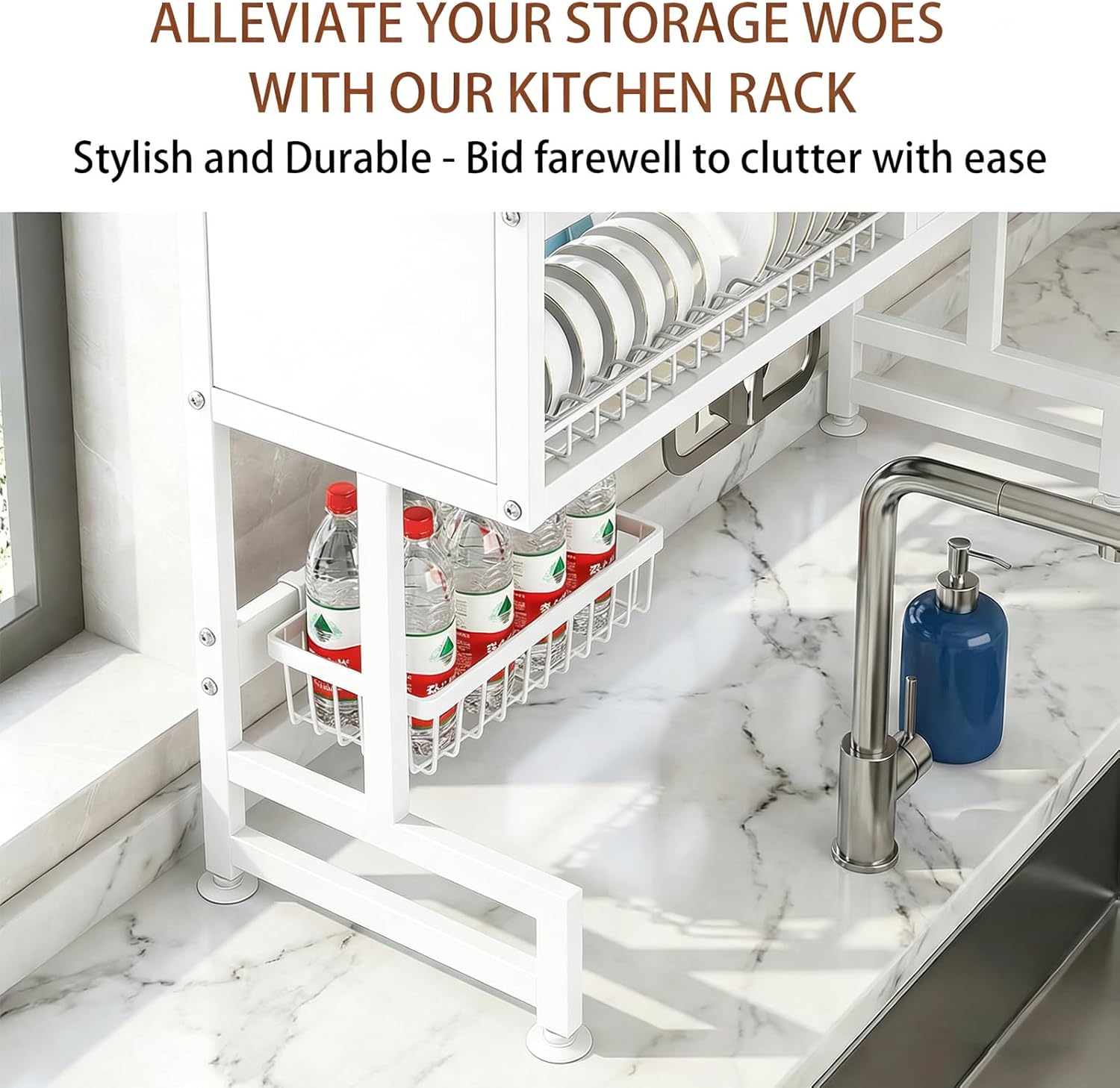 Over the Sink Dish Drainer Drying Rack, Dish Rack Over Sink, Piano Finish, Modern Dish Racks, for Dishes, Glasses, Bowls, and Cutlery