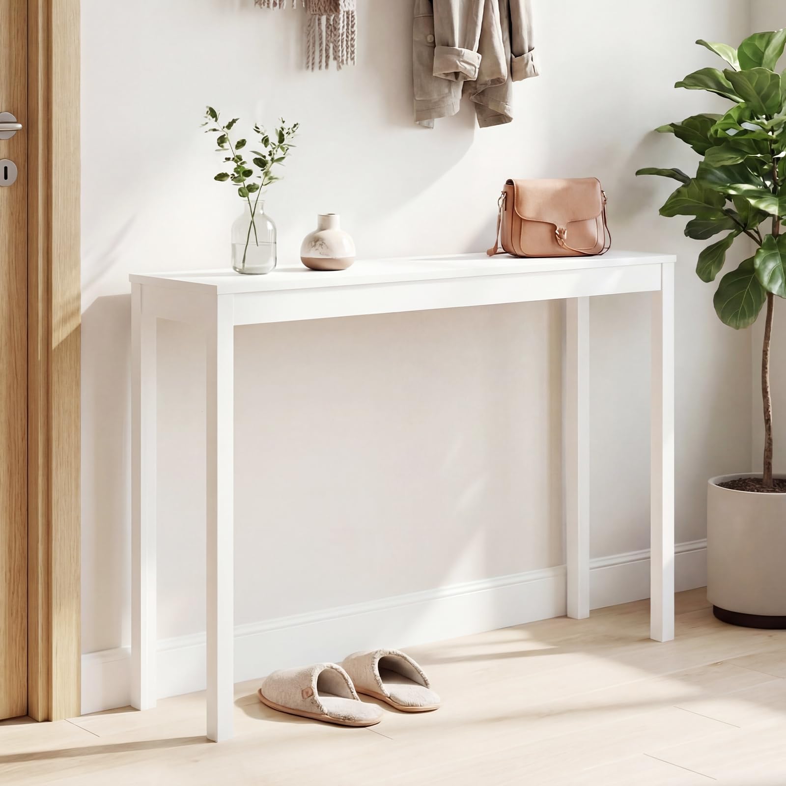 Giantex Wood Console Table, 48" Narrow Entryway Table with Solid Wood Legs & Thickened Top, Accent Sofa Table Behind Couch for Entryway, Foyer, Hallway, Living Room, Natural