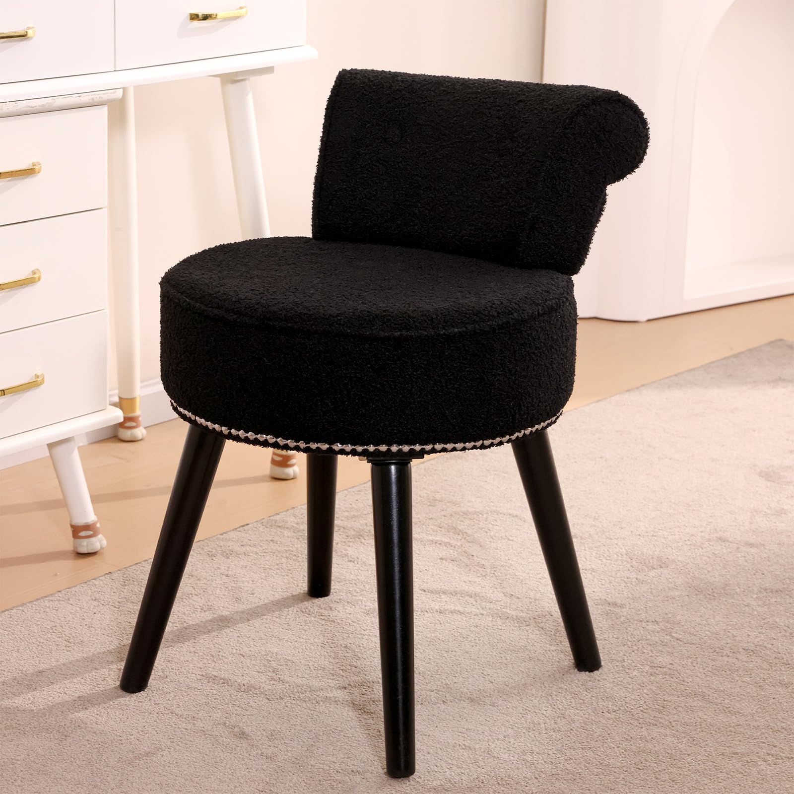 Vanity Chair with Adjustable Backrest, Velvet Upholstery Armless Makeup Stool, White Vanity Stool with Gold Metal Legs for Bedroom Living Room Kitchen Dinning Room (Velvet White)