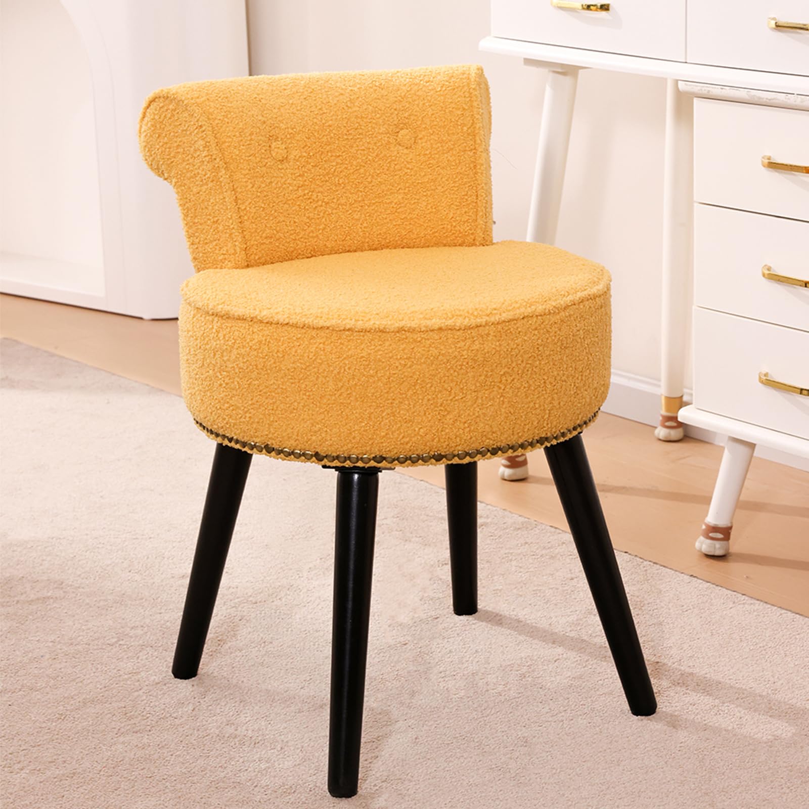 Vanity Chair with Adjustable Backrest, Velvet Upholstery Armless Makeup Stool, White Vanity Stool with Gold Metal Legs for Bedroom Living Room Kitchen Dinning Room (Velvet White)