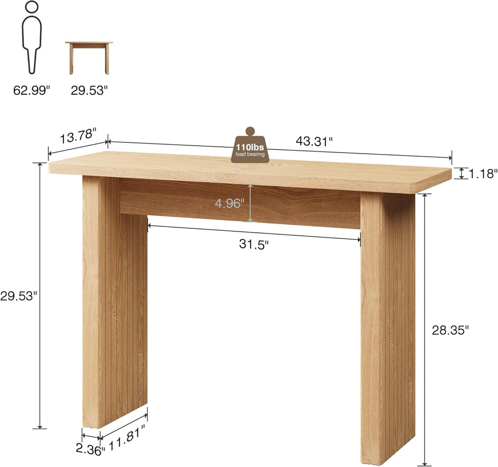 AVZEAR 43.3" Mid Century Narrow Entryway Console Table, Modern Fluted Wood Couch Table Behind Sofa Long and Skinny for Living Room Hallway Entrance Foyer (Natural)