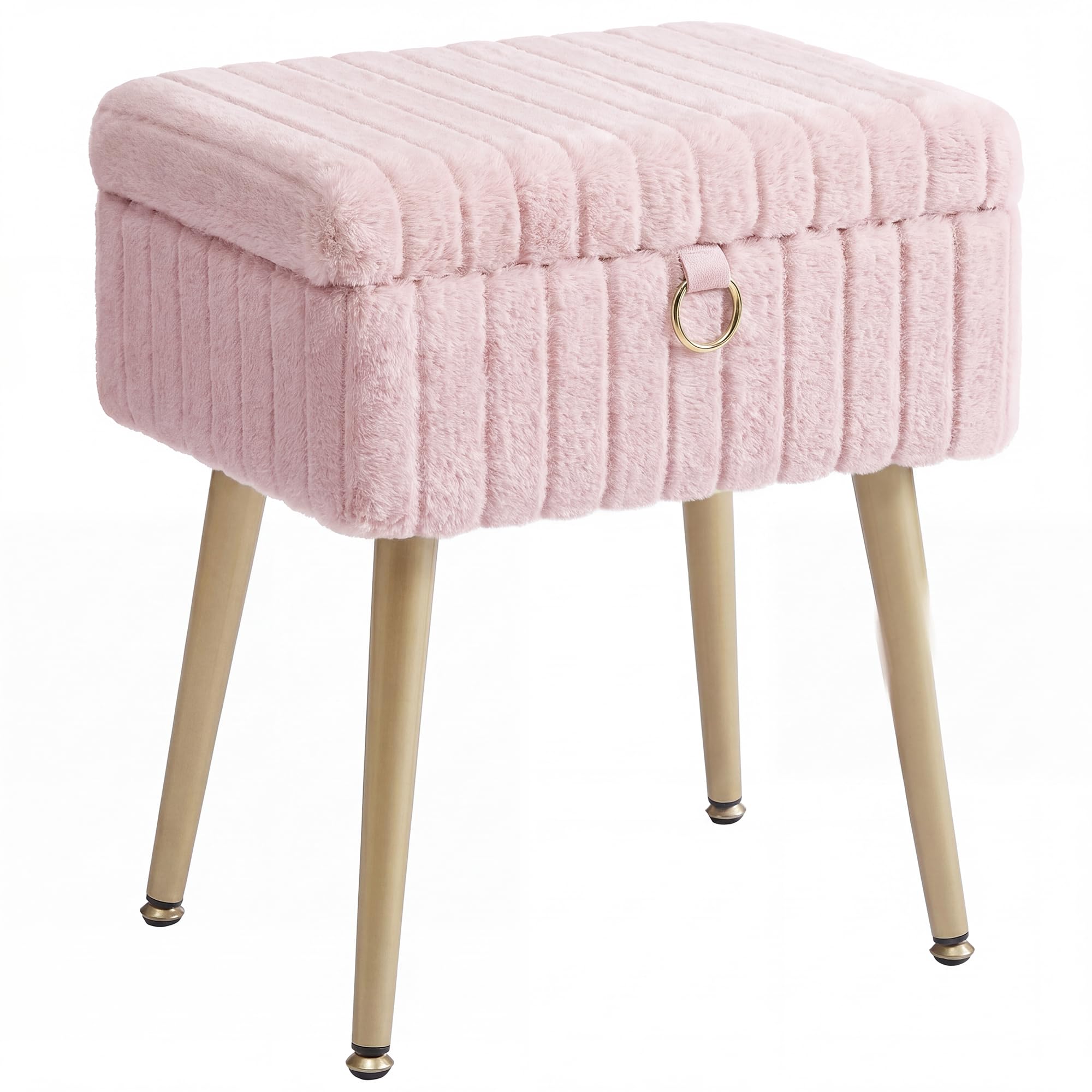 SONGMICS Small Vanity Chair with Storage and Folding Back, Vanity Stool, Footrest Footstool Ottoman, Dressing Table Stool, Furry Padded Seat, for Makeup Room, Bedroom, Ink Black ULOM532BH01