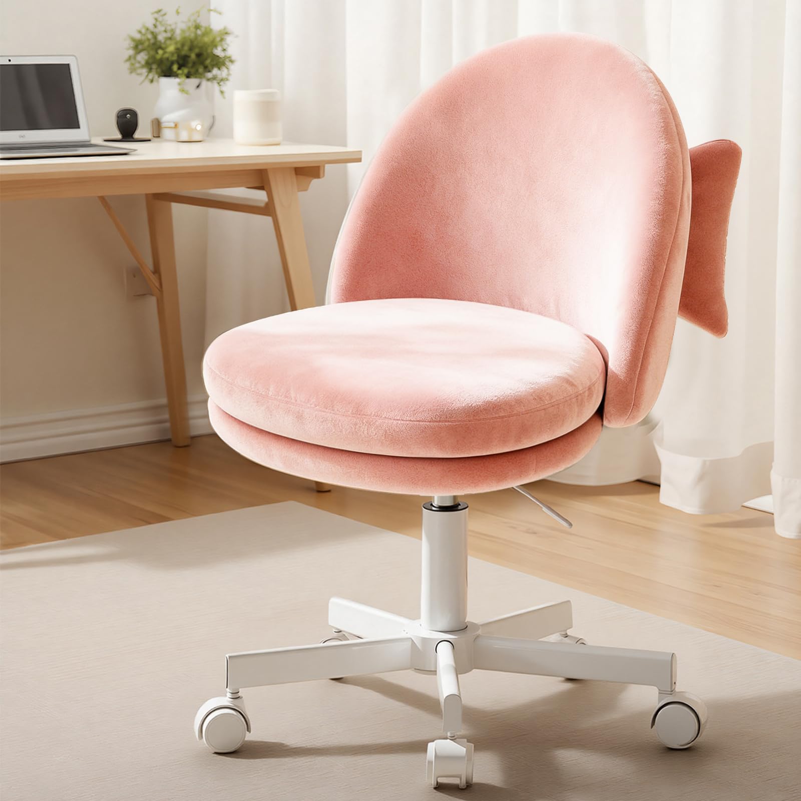 Velvet Armless Tall Office Chair with Wheels, Adjustable Height Desk Chair with Lumbar Support