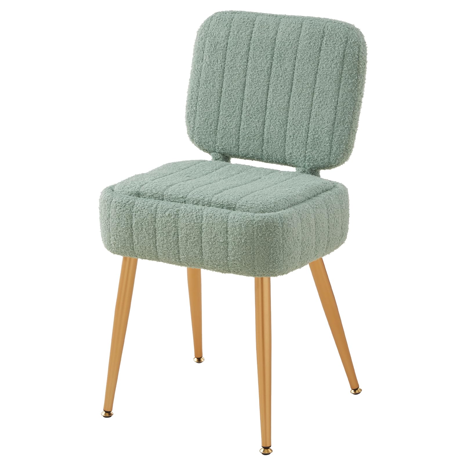 Updated Vanity Chair, Storage Ottoman with Folding Back & Gold-Toned Metal Legs, Ottoman Seat with Teddy Velvet for Dressing Room Living Room Bedroom, 15" x 12" Inch