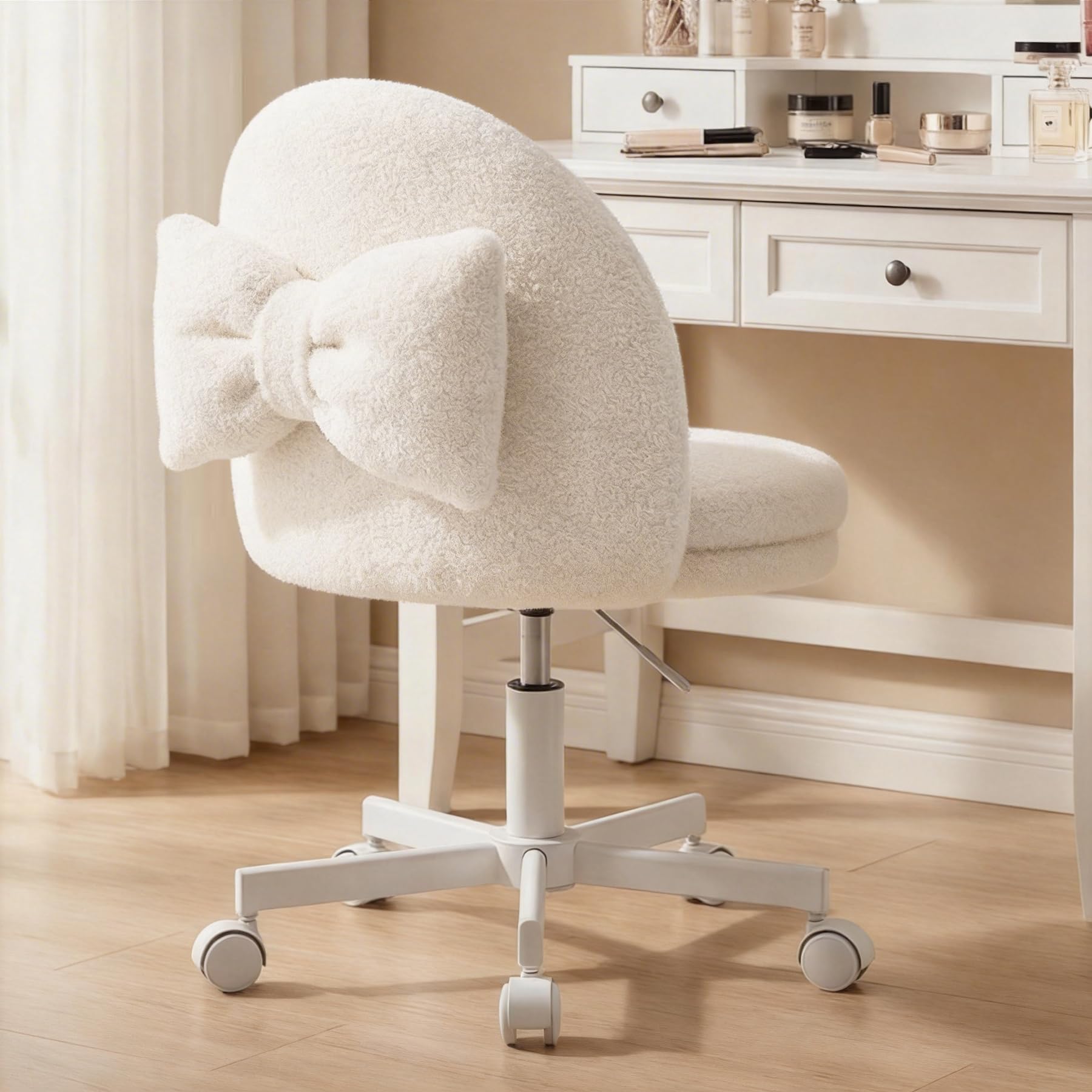 Velvet Armless Tall Office Chair with Wheels, Adjustable Height Desk Chair with Lumbar Support