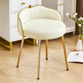 Beige Low Back Leather Vanity Chair, Armless Makeup Stool with Gold Legs No Wheels for Bedroom Dress Room
