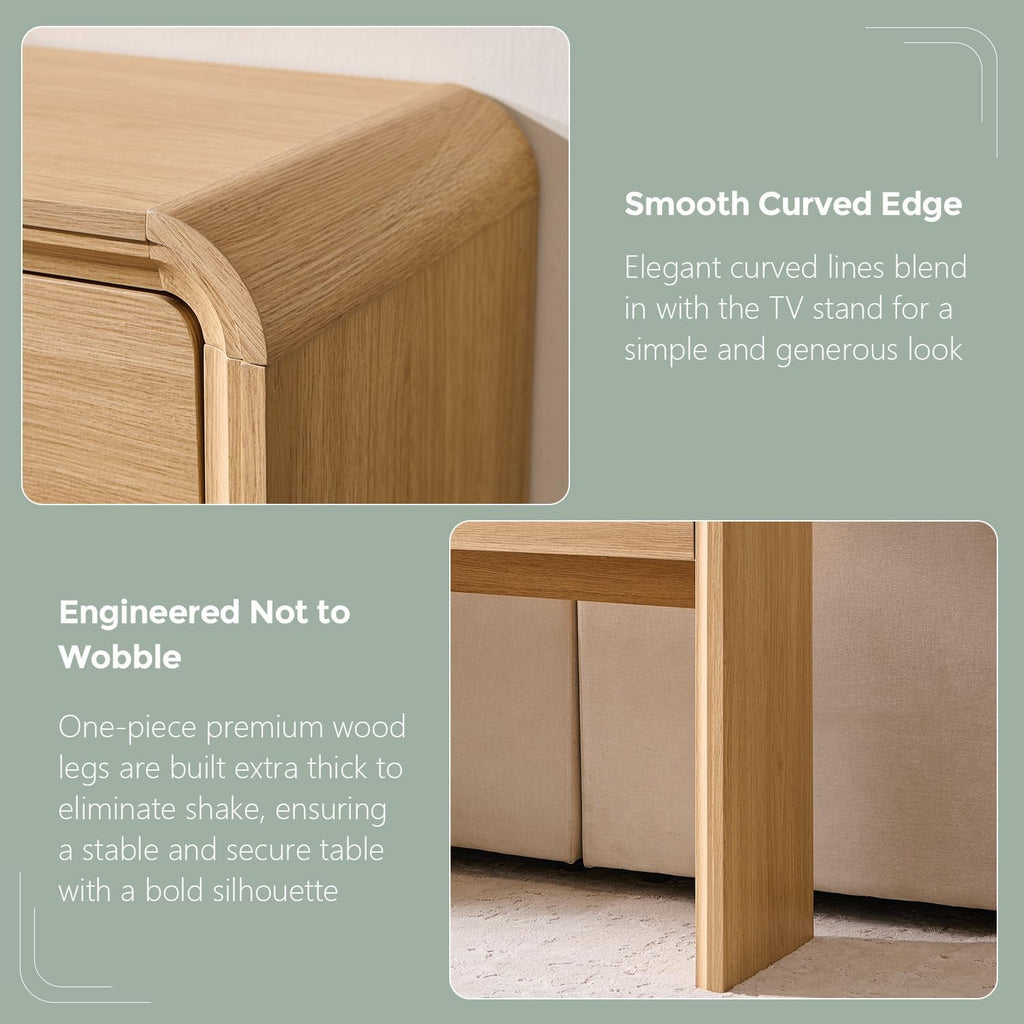 63" Natural Curved Console Table with 3 Drawers, Narrow Sofa Table for Foyer Hallway