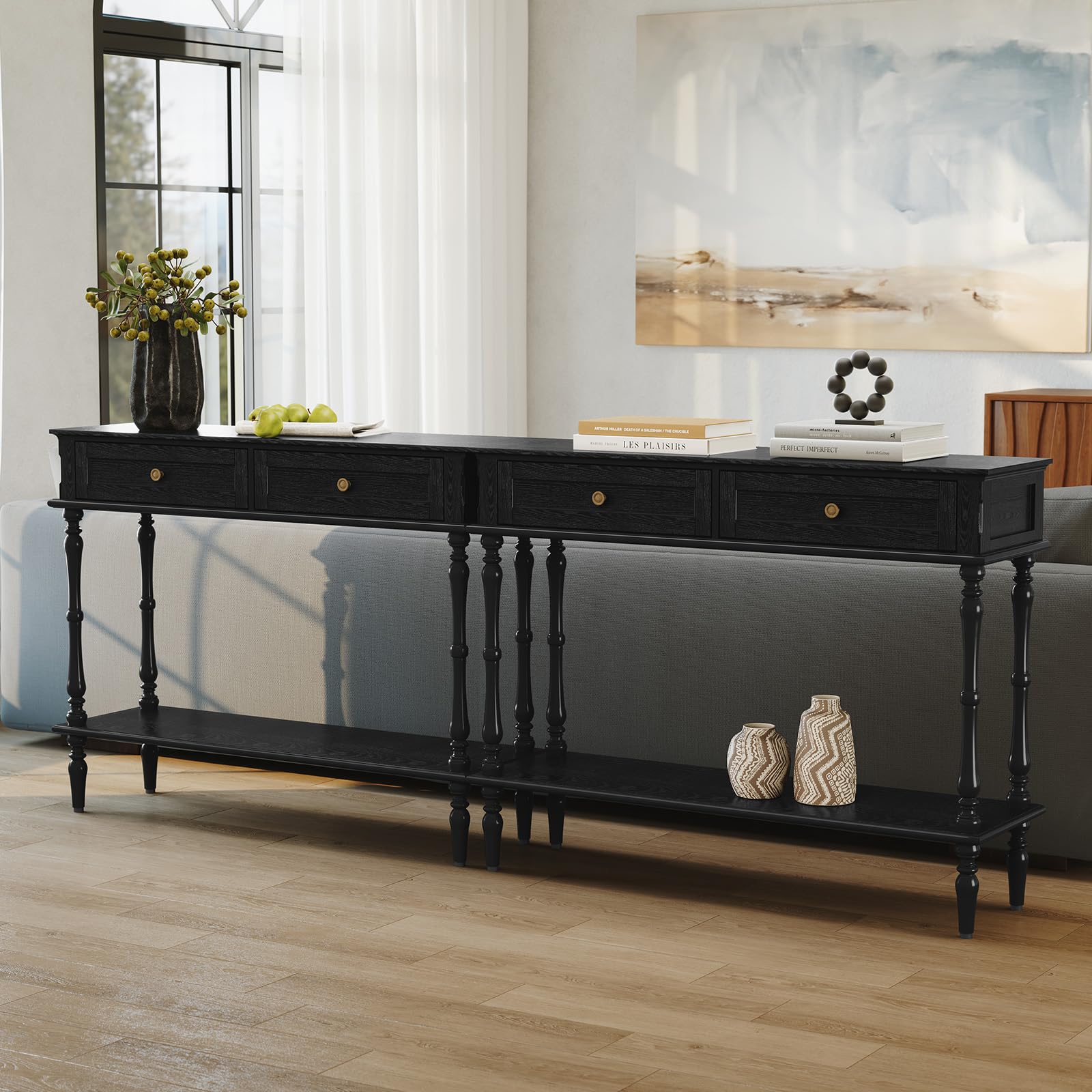 ARTPOWER Console Table for Entryway with 2 Drawers-Minimal Assembly,Blue Retro Entryway Table with Storage Cabinets and Open Shelf,Narrow Long Couch Table Behind Sofa for Living Room,Foyer,Hallway