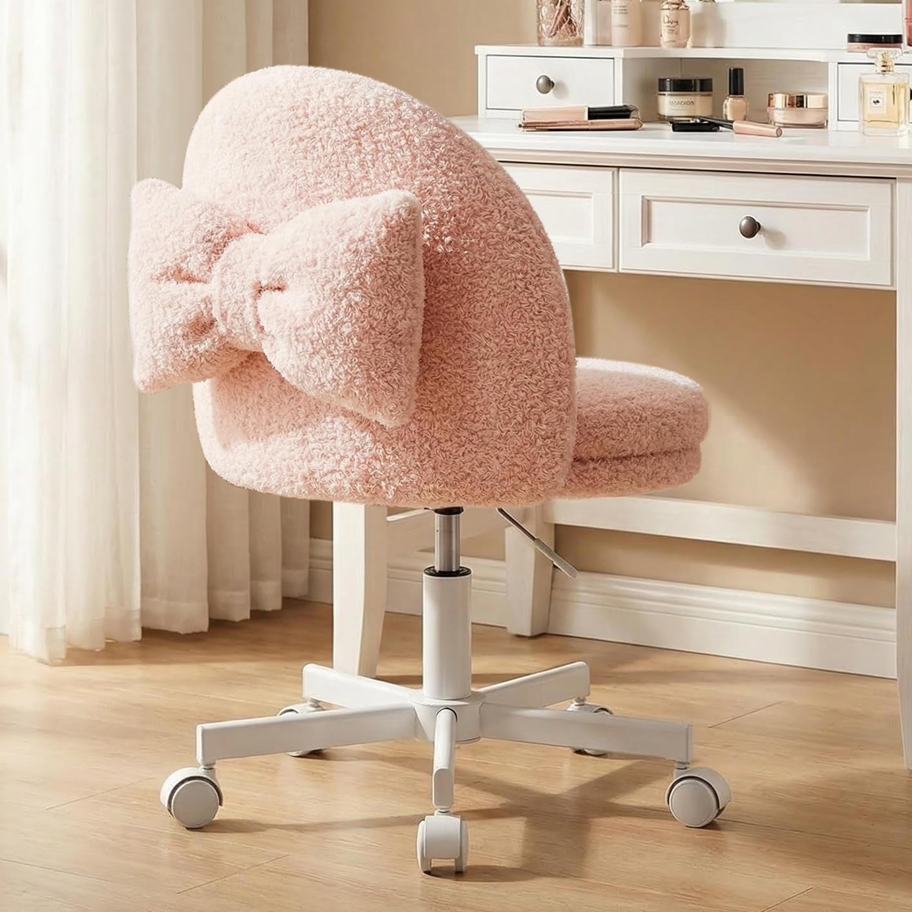 Velvet Armless Tall Office Chair with Wheels, Adjustable Height Desk Chair with Lumbar Support