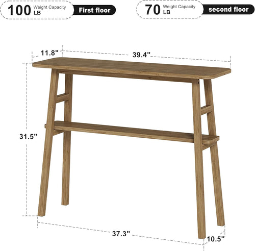 39.4" Brown Bamboo Narrow Console Table with Lower Storage Shelf