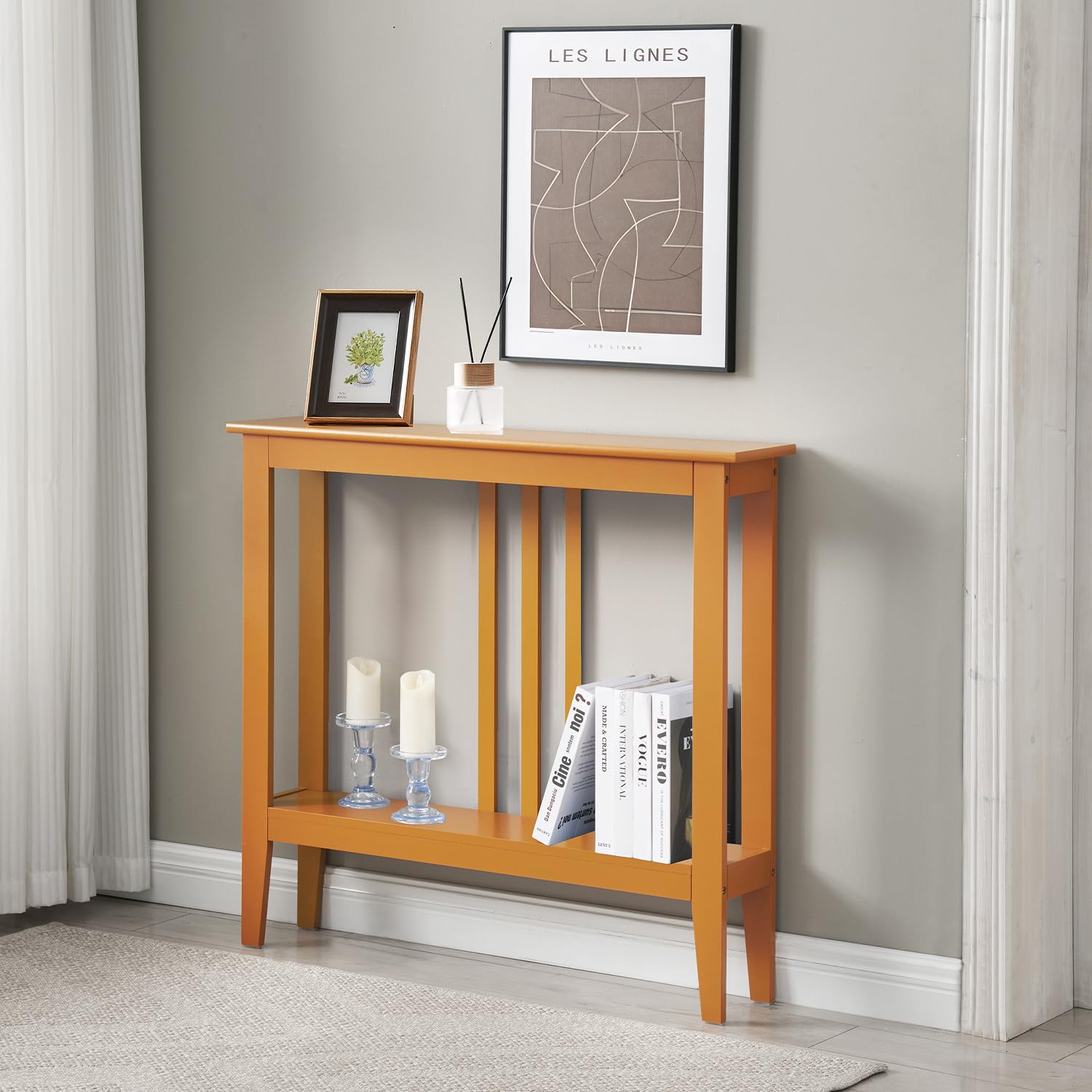 Kings Brand Furniture Narrow Console Table with Storage – Rectangular Entryway & Behind Sofa Table, Wood Accent Hallway Table for Foyer or Living Room, Espresso