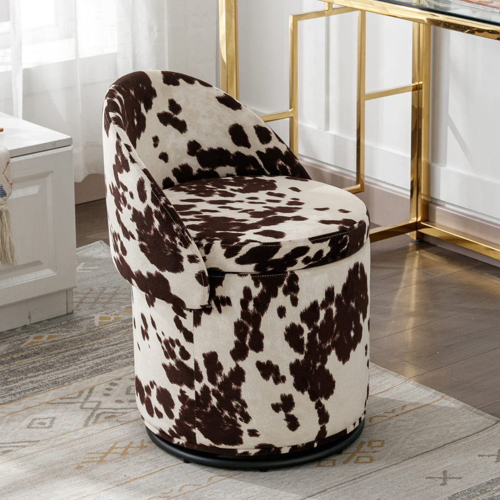 LukeAlon Sherpa Makeup Ottoman with Storage, Upholstered 360° Swivel Vanity Stool with Foldable Backrest Modern Cylindrical Footrest Stool for Living Room Bedroom, White