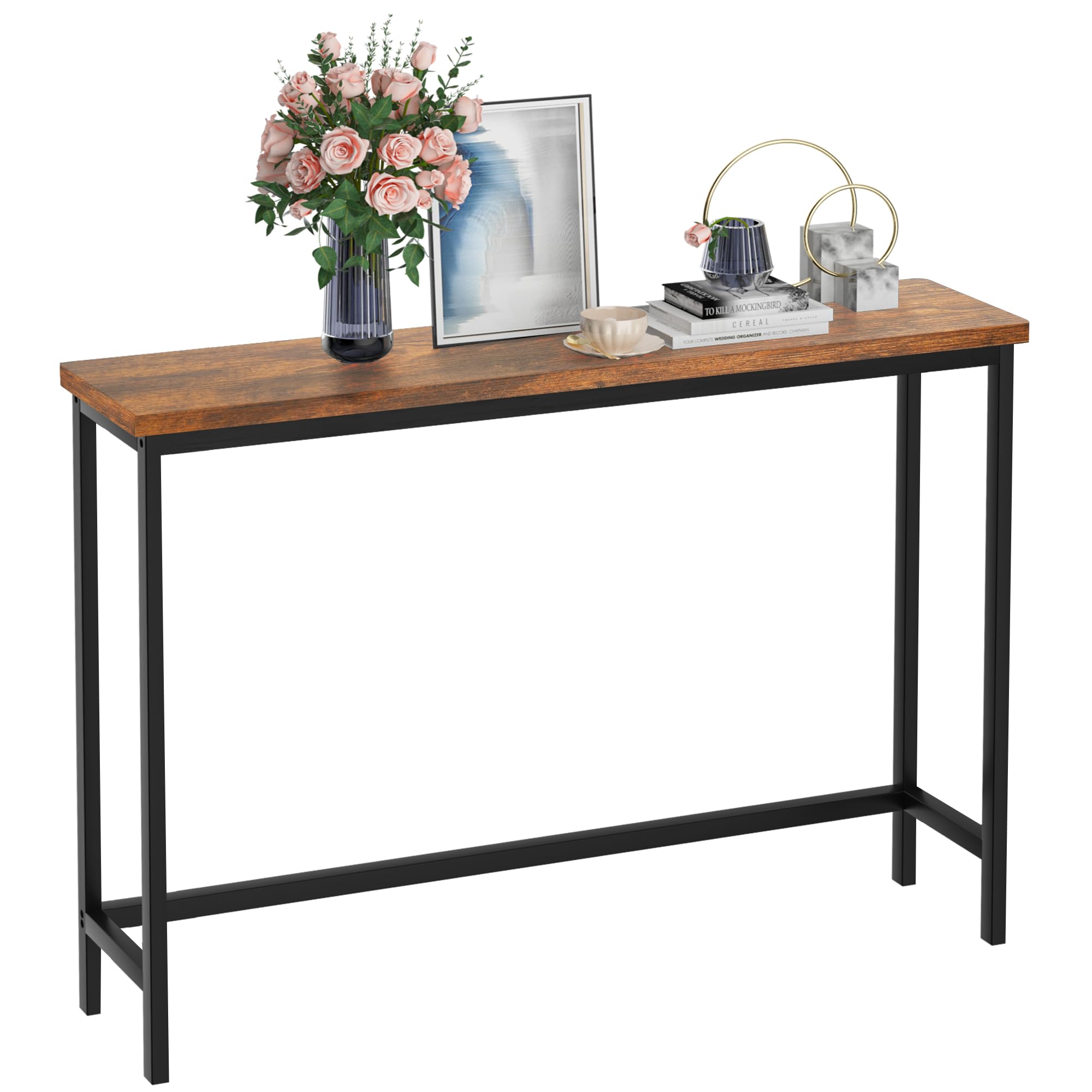 VASMIA Console Table, Entryway Table, Narrow Sofa Table, 39" Bamboo Hallway Table for Entryway, Living Room, Bedroom, Foyer, Walnut