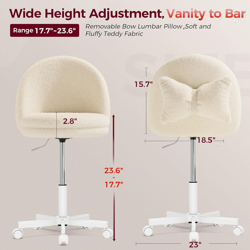 Velvet Armless Tall Office Chair with Wheels, Adjustable Height Desk Chair with Lumbar Support