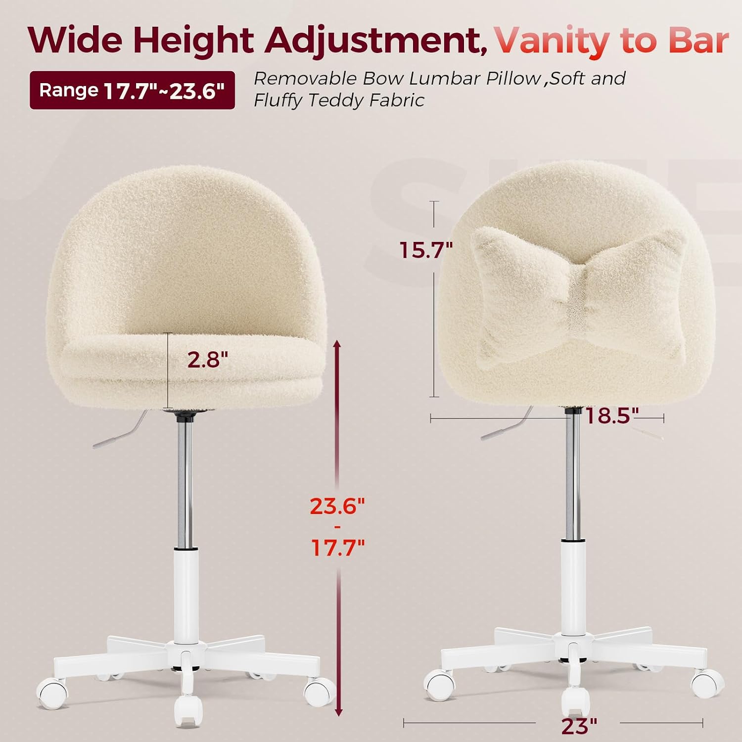 Velvet Armless Tall Office Chair with Wheels, Adjustable Height Desk Chair with Lumbar Support