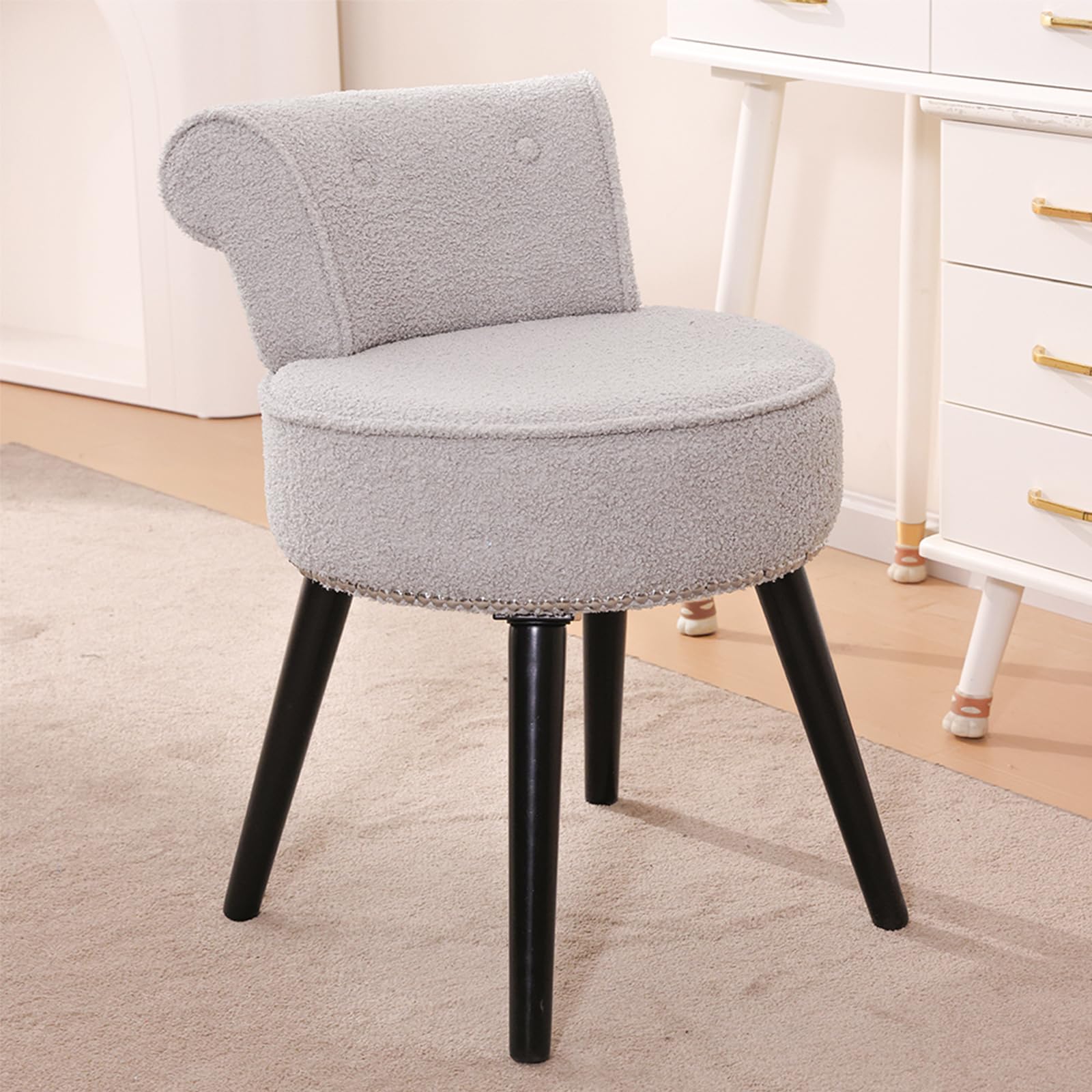 Vanity Chair with Adjustable Backrest, Velvet Upholstery Armless Makeup Stool, White Vanity Stool with Gold Metal Legs for Bedroom Living Room Kitchen Dinning Room (Velvet White)