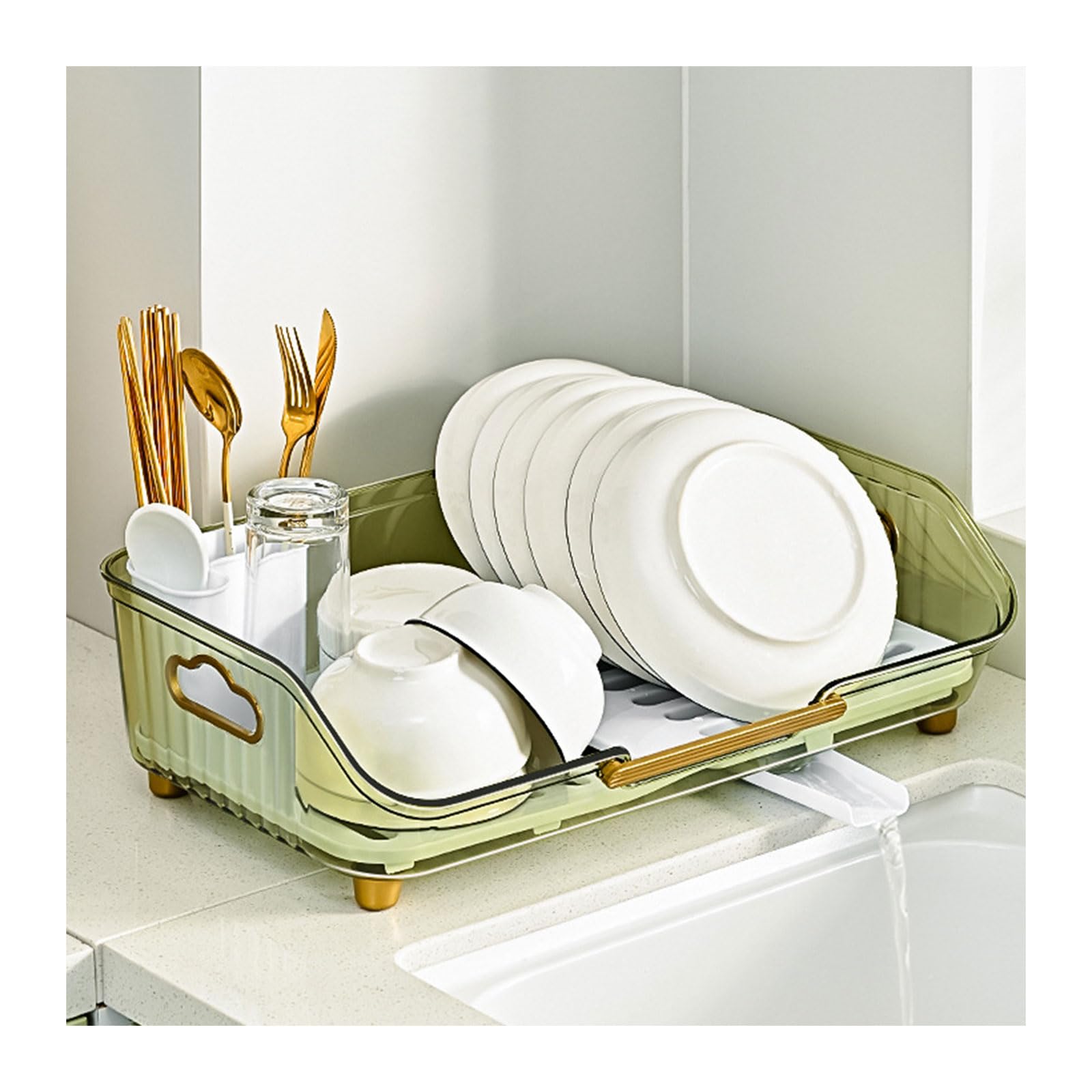 Dxcaicc Dish Drying Rack,Dish Drainers for Kitchen Counter Storage,Dish Drainer Tray with Utensil Holder,Dish Drying Storage Holder,Large Capacity Utensil Storage Organizer,Clear