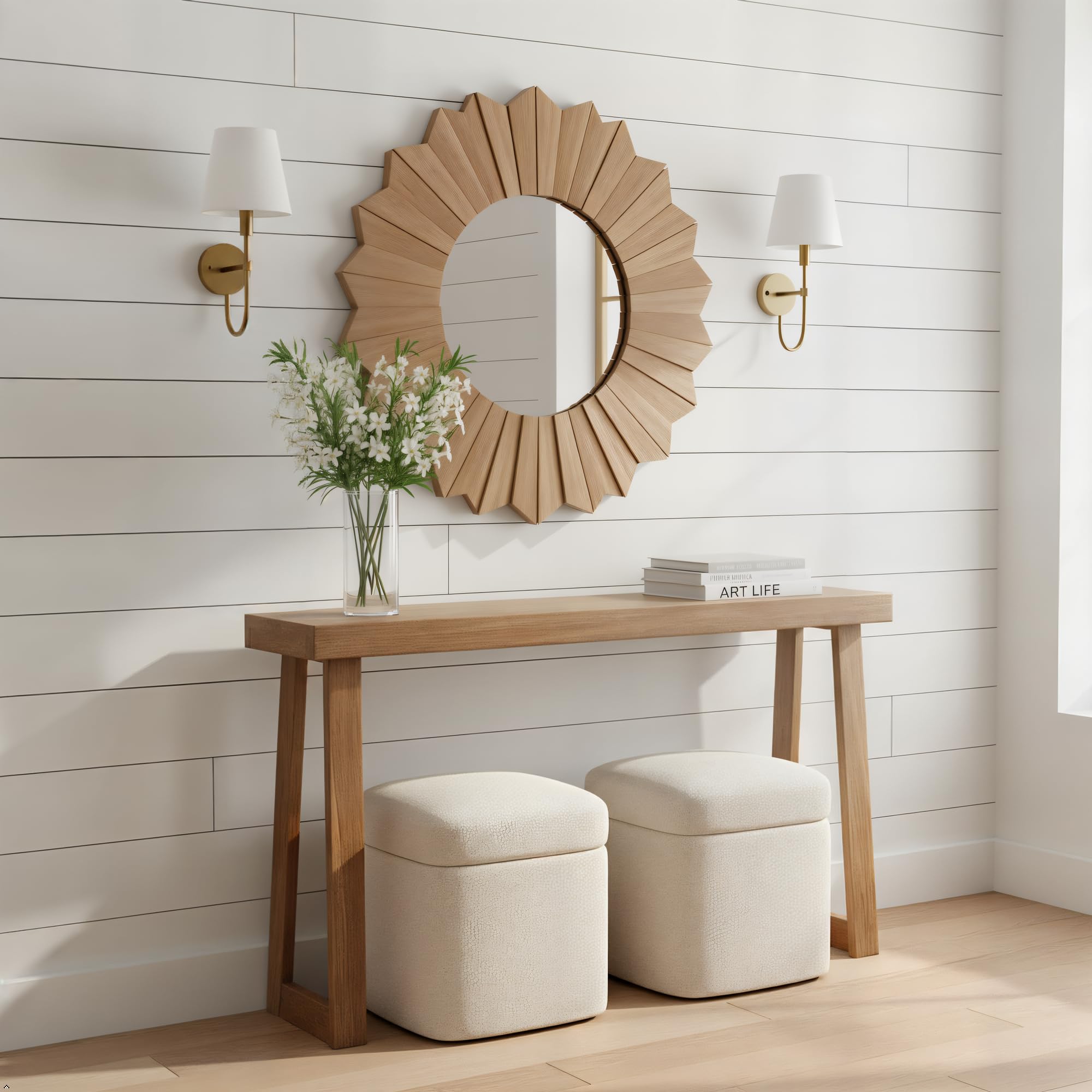 Plank+Beam Solid Wood Console Table, 56 Inch, Sofa Table, Narrow Entryway Table for Hallway, Behind The Couch, Living Room, Foyer, Easy Assembly, Blonde