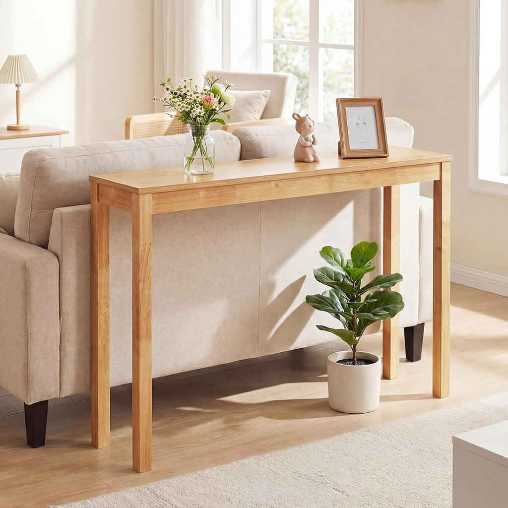 Giantex Wood Console Table, 48" Narrow Entryway Table with Solid Wood Legs & Thickened Top, Accent Sofa Table Behind Couch for Entryway, Foyer, Hallway, Living Room, Natural