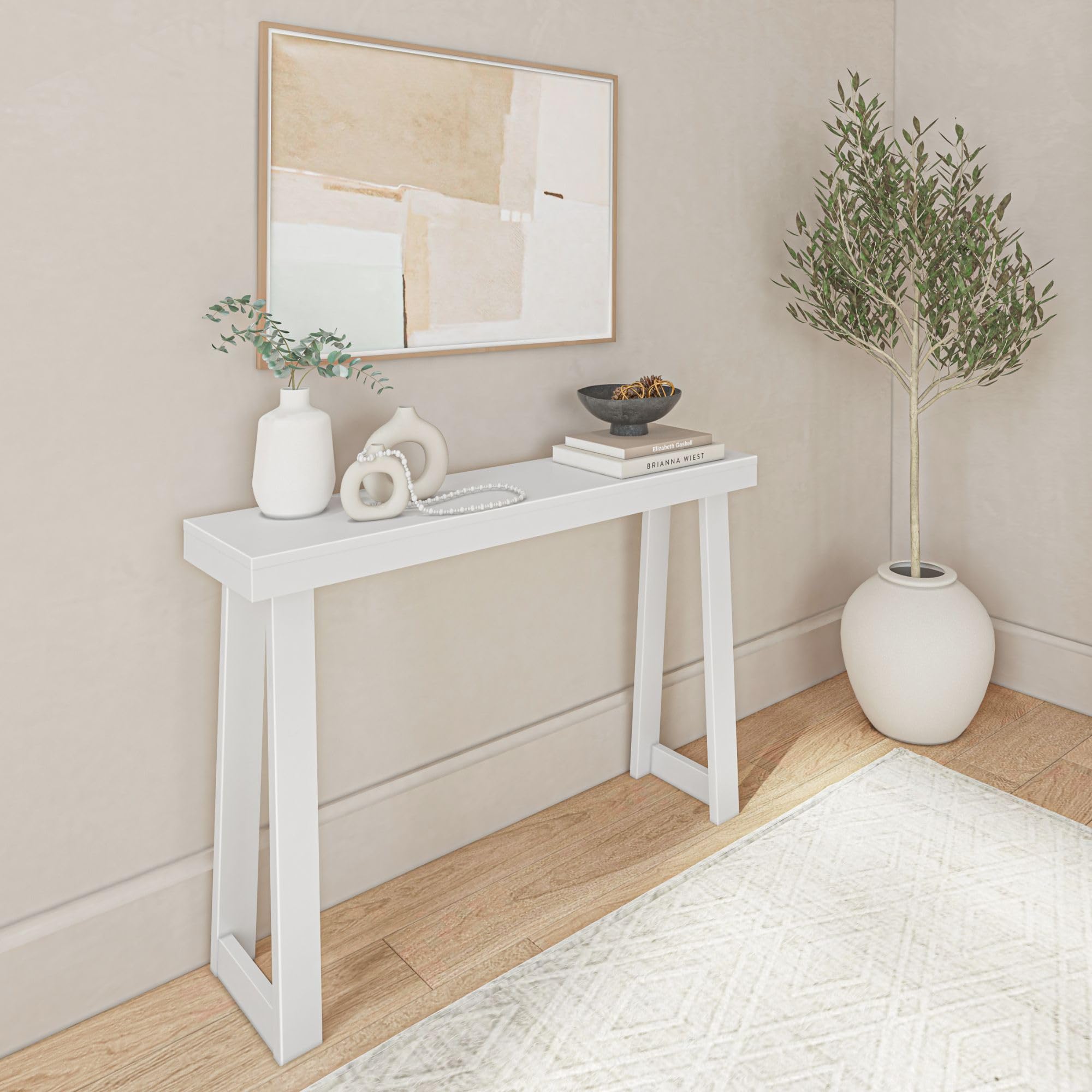 Plank+Beam Solid Wood Console Table, 56 Inch, Sofa Table, Narrow Entryway Table for Hallway, Behind The Couch, Living Room, Foyer, Easy Assembly, Blonde