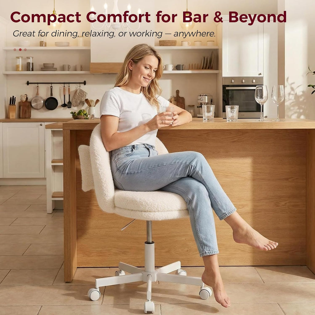Velvet Armless Tall Office Chair with Wheels, Adjustable Height Desk Chair with Lumbar Support