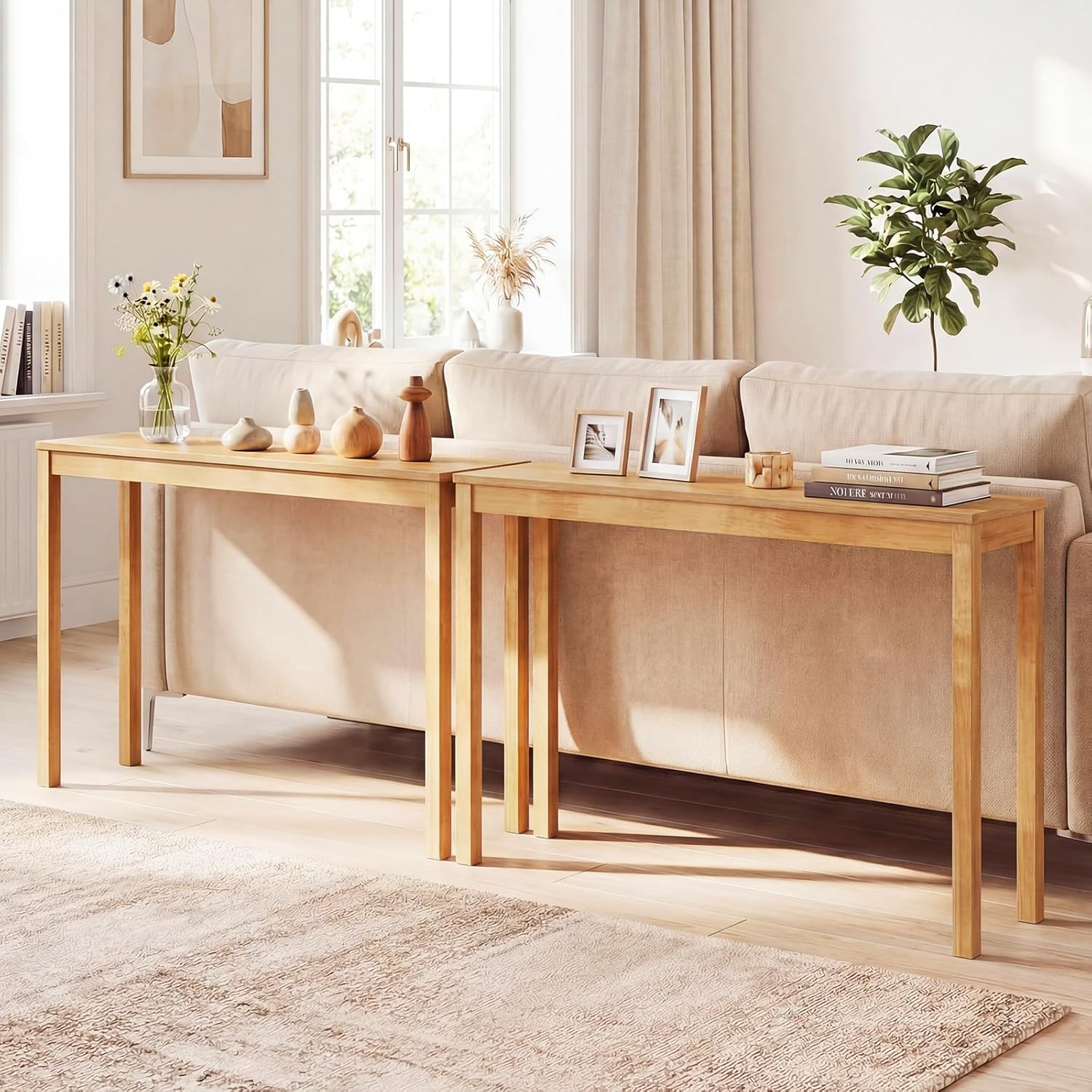 Giantex Wood Console Table, 48" Narrow Entryway Table with Solid Wood Legs & Thickened Top, Accent Sofa Table Behind Couch for Entryway, Foyer, Hallway, Living Room, Natural