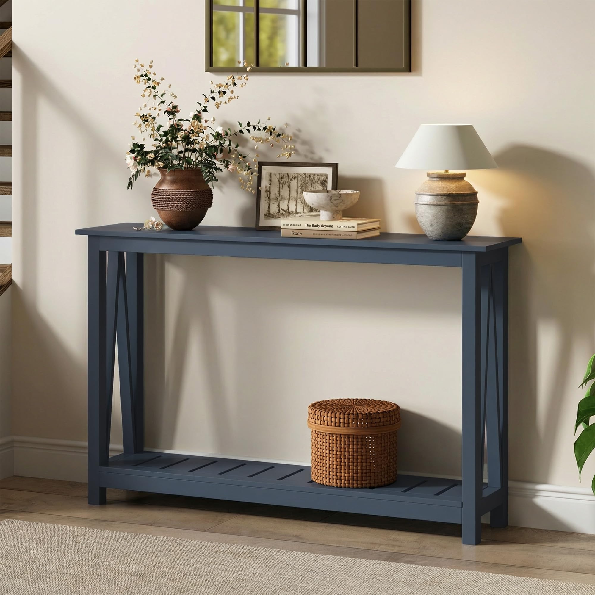 ChooChoo Farmhouse Console Table, Rustic Vintage Narrow Sofa Table for Entryway, Living Room, Hallway, 40 White