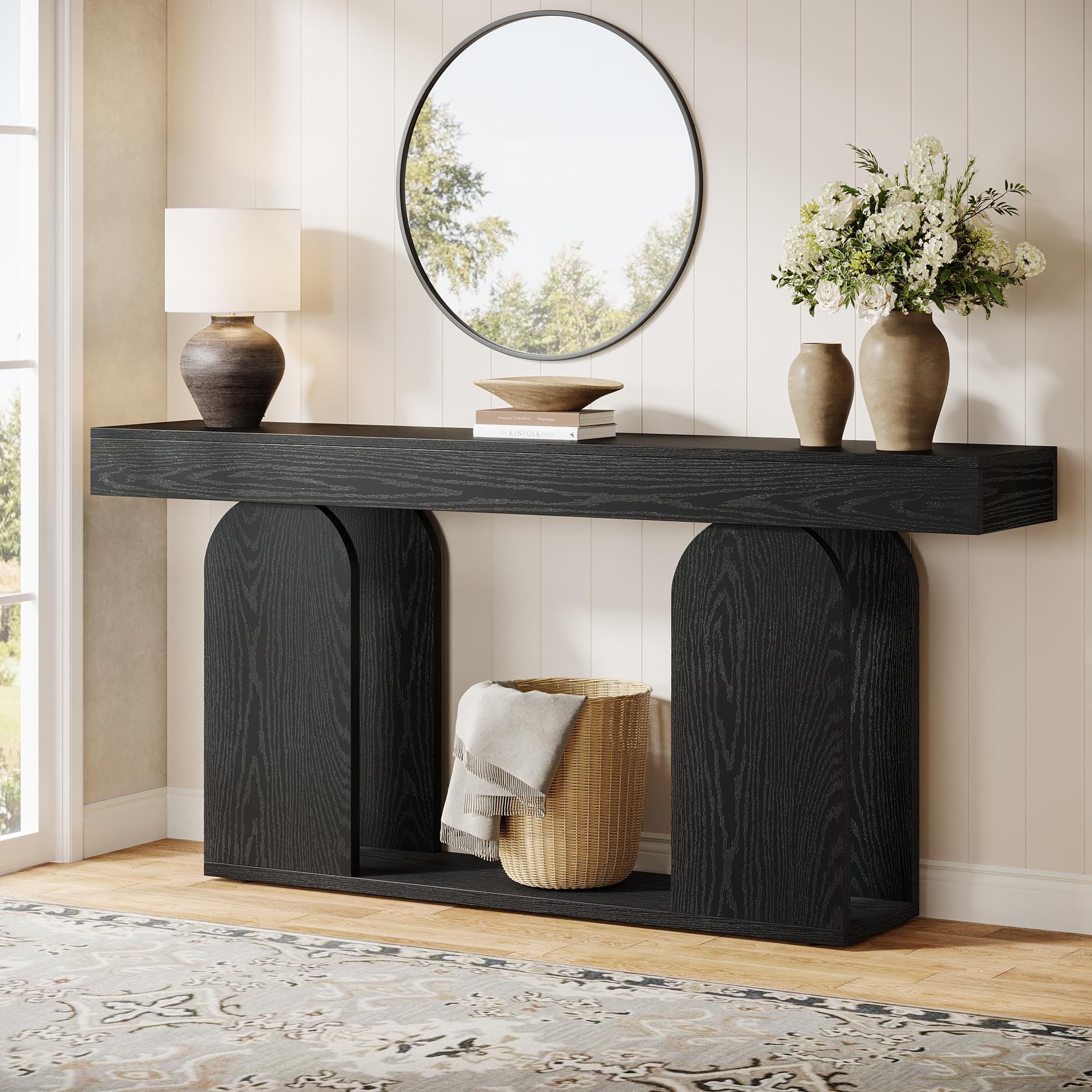 Tribesigns 70.9-Inch Extra Long Sofa Table, Farmhouse Console Tables with Wood Frame and Storage Shelf, 2-Tier Wood Table Behind Couch for Living Room, Hallway, Foyer, Light Brown