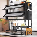 Over The Sink Dish Drying Rack 3 Tier with Acrylic Doors and Suction Cup Feet Kitchen Sink Caddy Organizer Carbon Steel Large Dishes Drying Rack for Kitchens(White,85 * 28 * 102cm)
