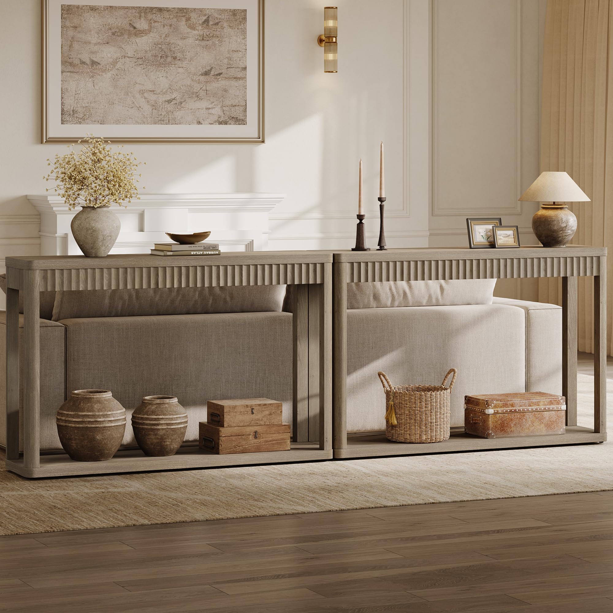 SICOTAS Entryway Table with Storage Shelf, Modern Console Table, Fluted Narrow Entry Table 47.32" Entry Way Table, Wooden Couch Table Behind Sofa for Living Room Hallway Entrance Foyer, Grey Alder