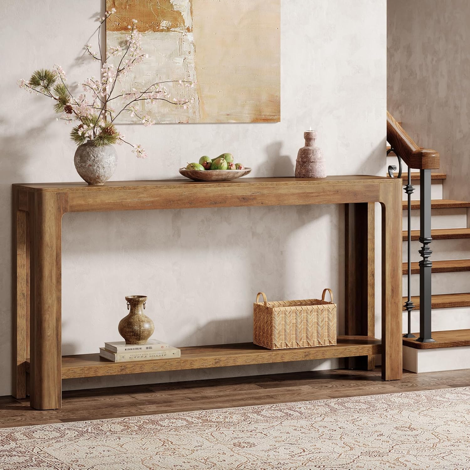 Tribesigns 63 Inch Entryway Console Table, 2-Tier Farmhouse Narrow Sofa Table Behind Couch, Accent Entrance Console Furniture for Entryway, Foyer, Hallway, Rustic Brown