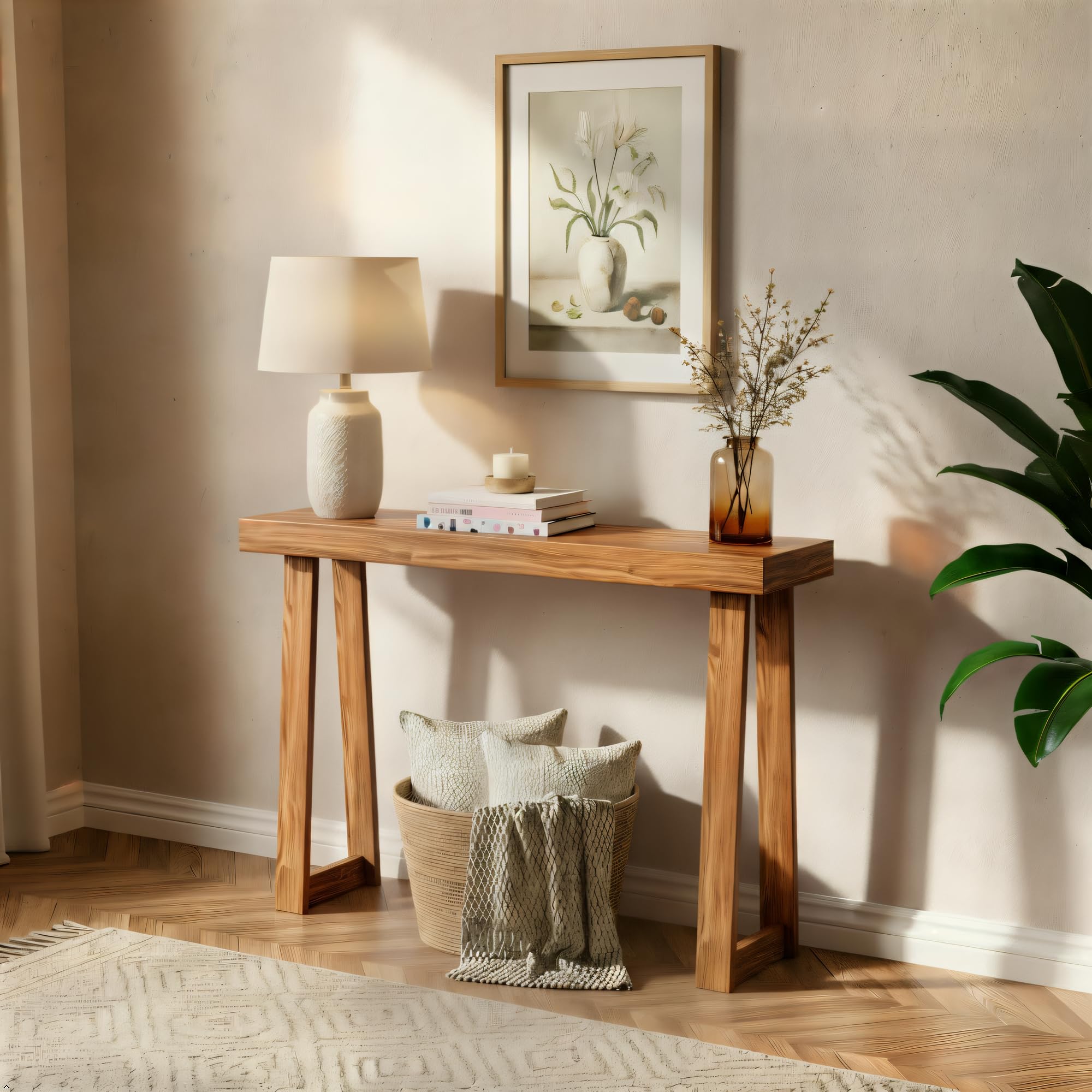 Plank+Beam Solid Wood Console Table, 46 Inch, Sofa Table, Narrow Entryway Table for Hallway, Behind The Couch, Living Room, Foyer, Easy Assembly, Blonde