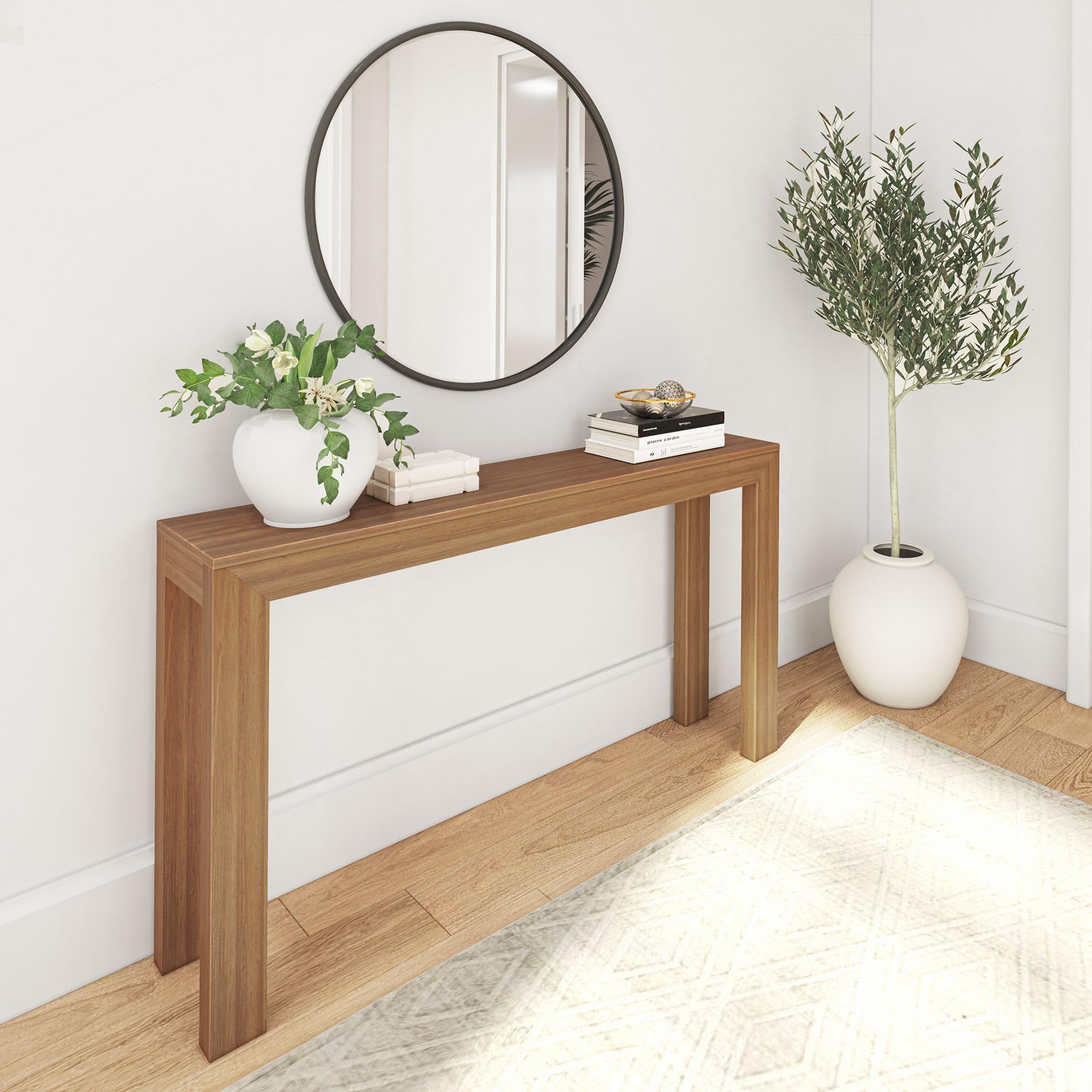 Plank+Beam Modern Solid Wood Console Table, 46 Inch, Sofa Table, Narrow Entryway Table for Hallway, Behind The Couch, Living Room, Foyer, Easy Assembly, Blonde