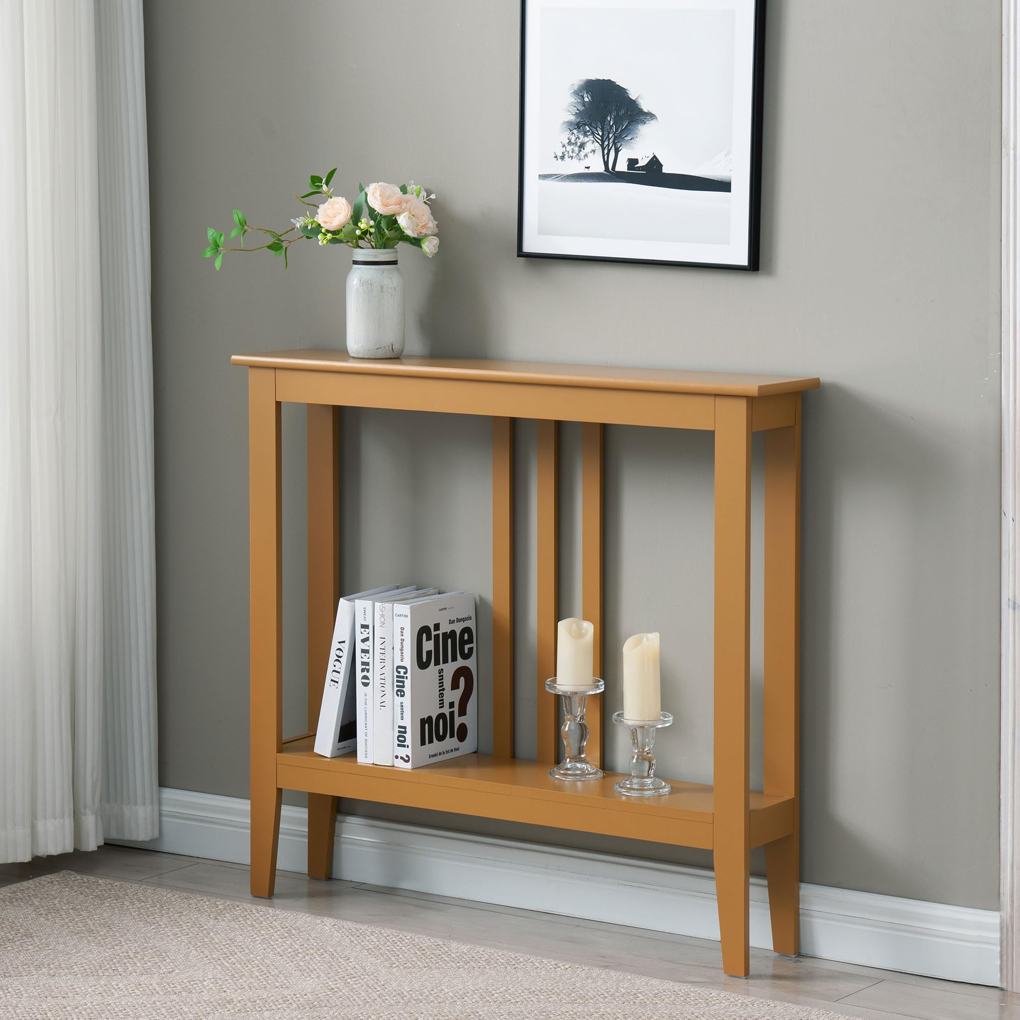 Kings Brand Furniture Narrow Console Table with Storage – Rectangular Entryway & Behind Sofa Table, Wood Accent Hallway Table for Foyer or Living Room, Espresso