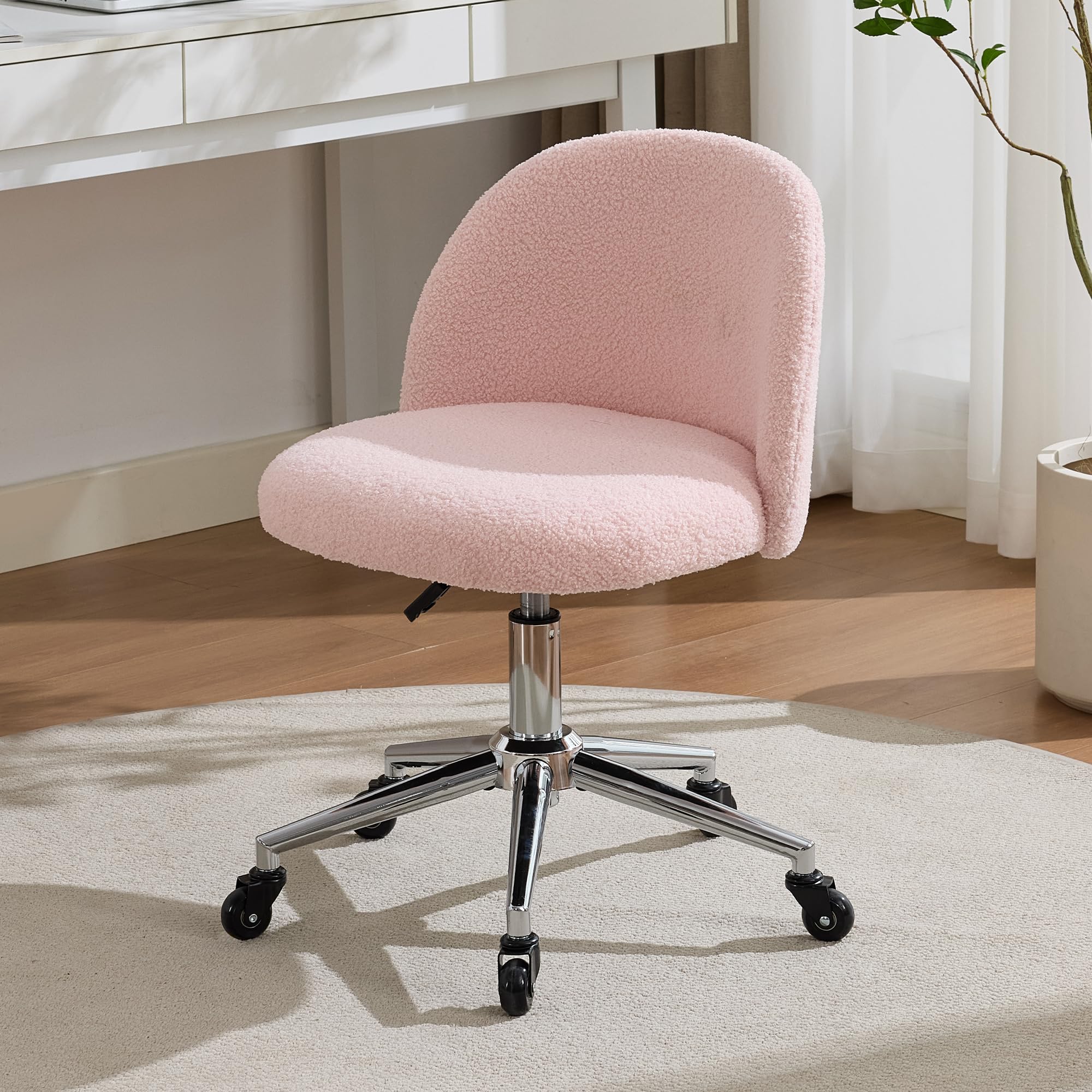 Home Office Chair with Quiet Wheels - Armless Vanity Chair Vanity Stool, 360 Swivel Height Adjustable White