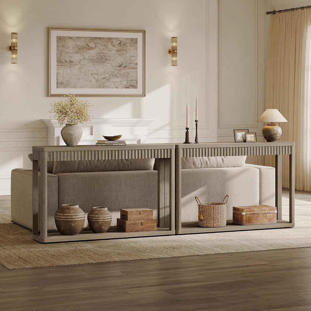 SICOTAS Entryway Table with Storage Shelf, Modern Console Table, Fluted Narrow Entry Table 47.32" Entry Way Table, Wooden Couch Table Behind Sofa for Living Room Hallway Entrance Foyer, Grey Alder