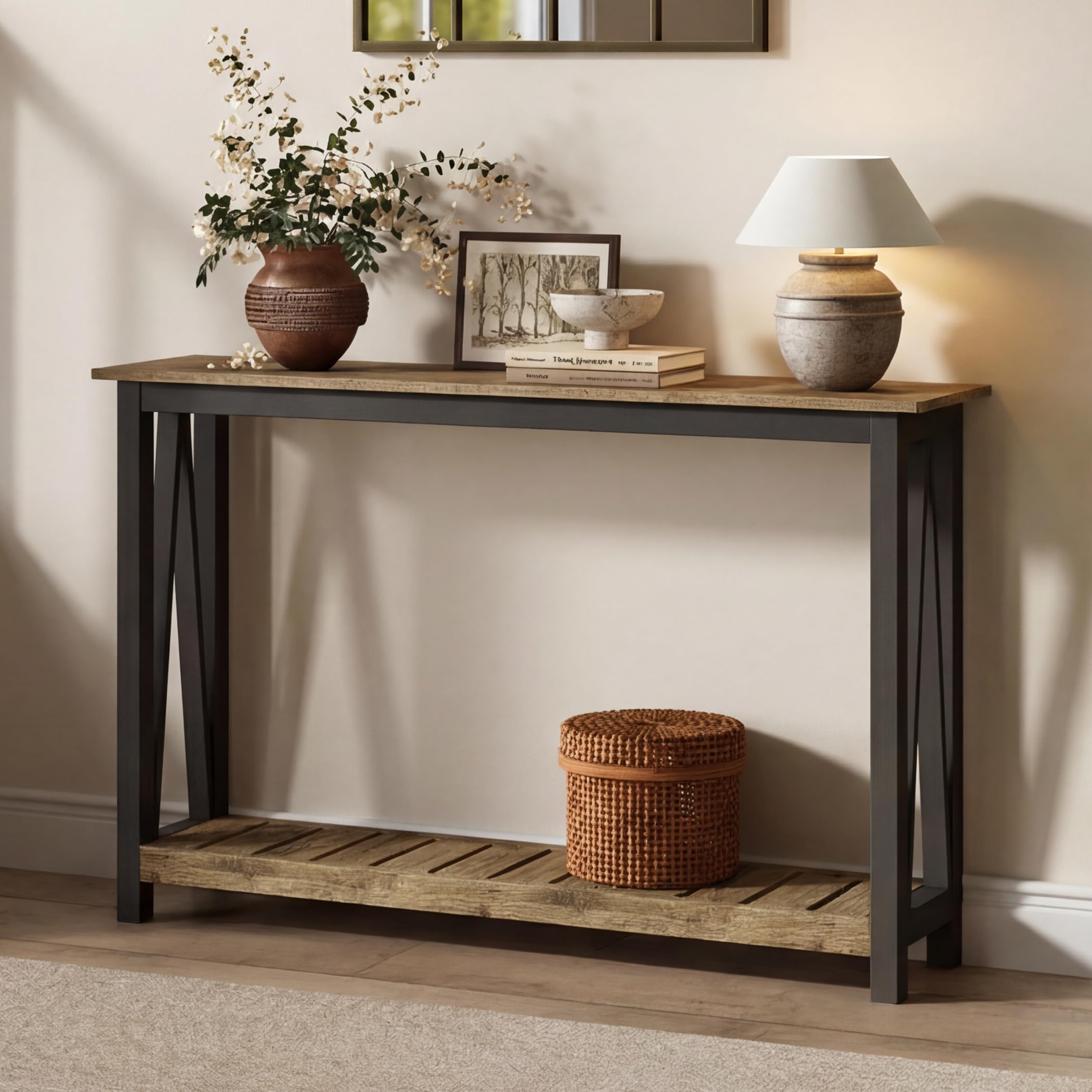 ChooChoo Farmhouse Console Table, Rustic Vintage Narrow Sofa Table for Entryway, Living Room, Hallway, 40 White