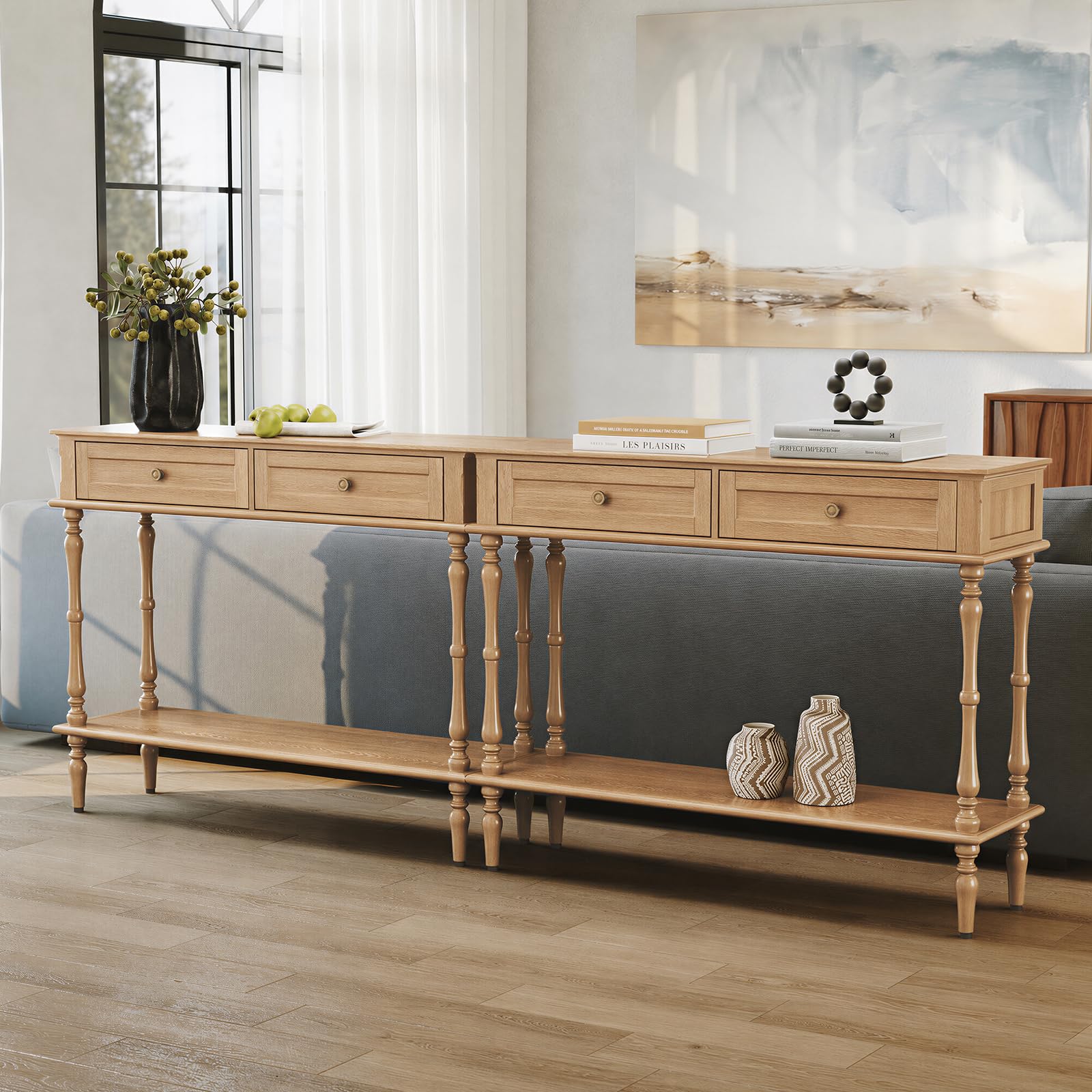 ARTPOWER Console Table for Entryway with 2 Drawers-Minimal Assembly,Blue Retro Entryway Table with Storage Cabinets and Open Shelf,Narrow Long Couch Table Behind Sofa for Living Room,Foyer,Hallway